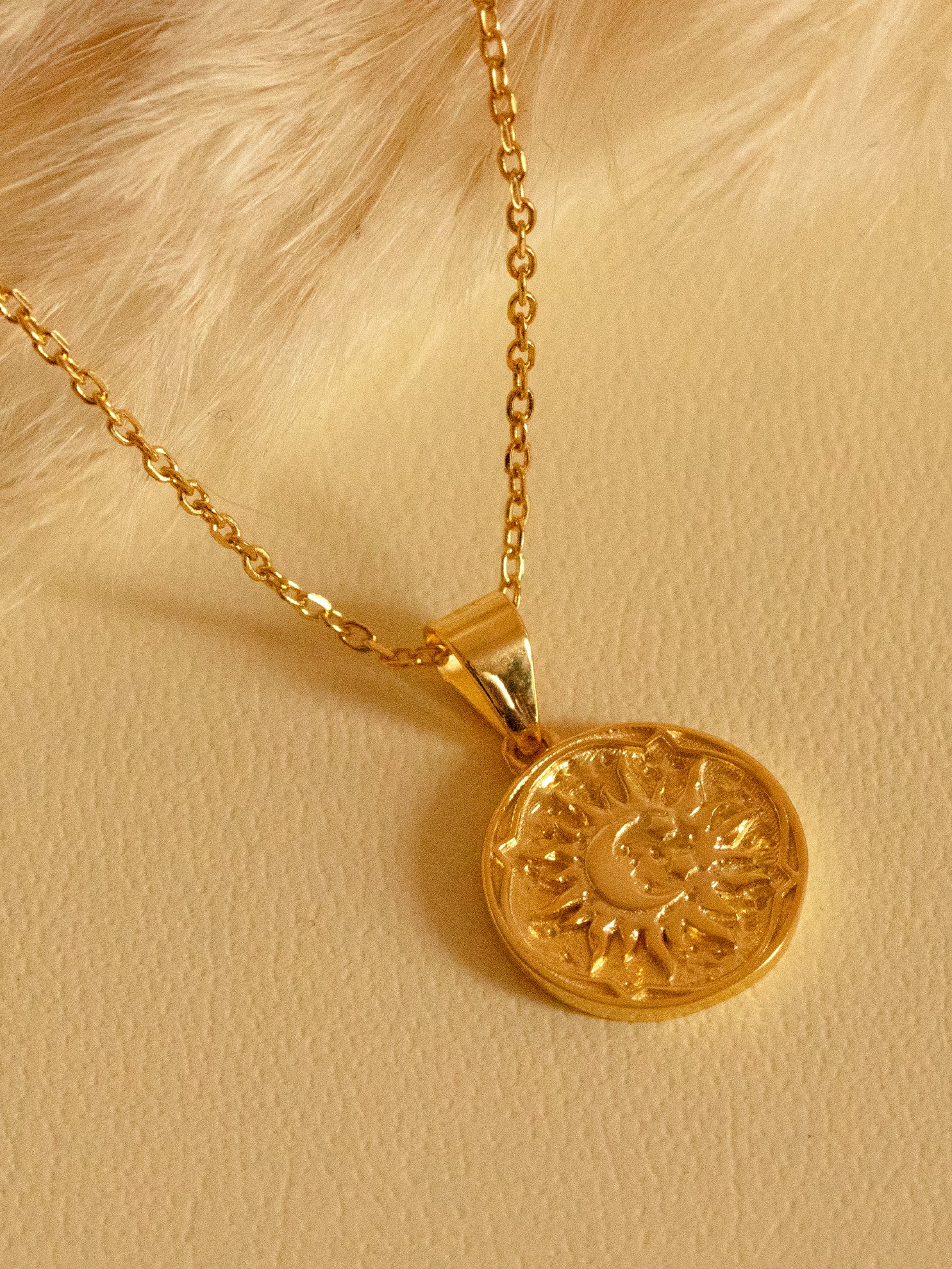 Gold Sun Coin Pendant Necklace