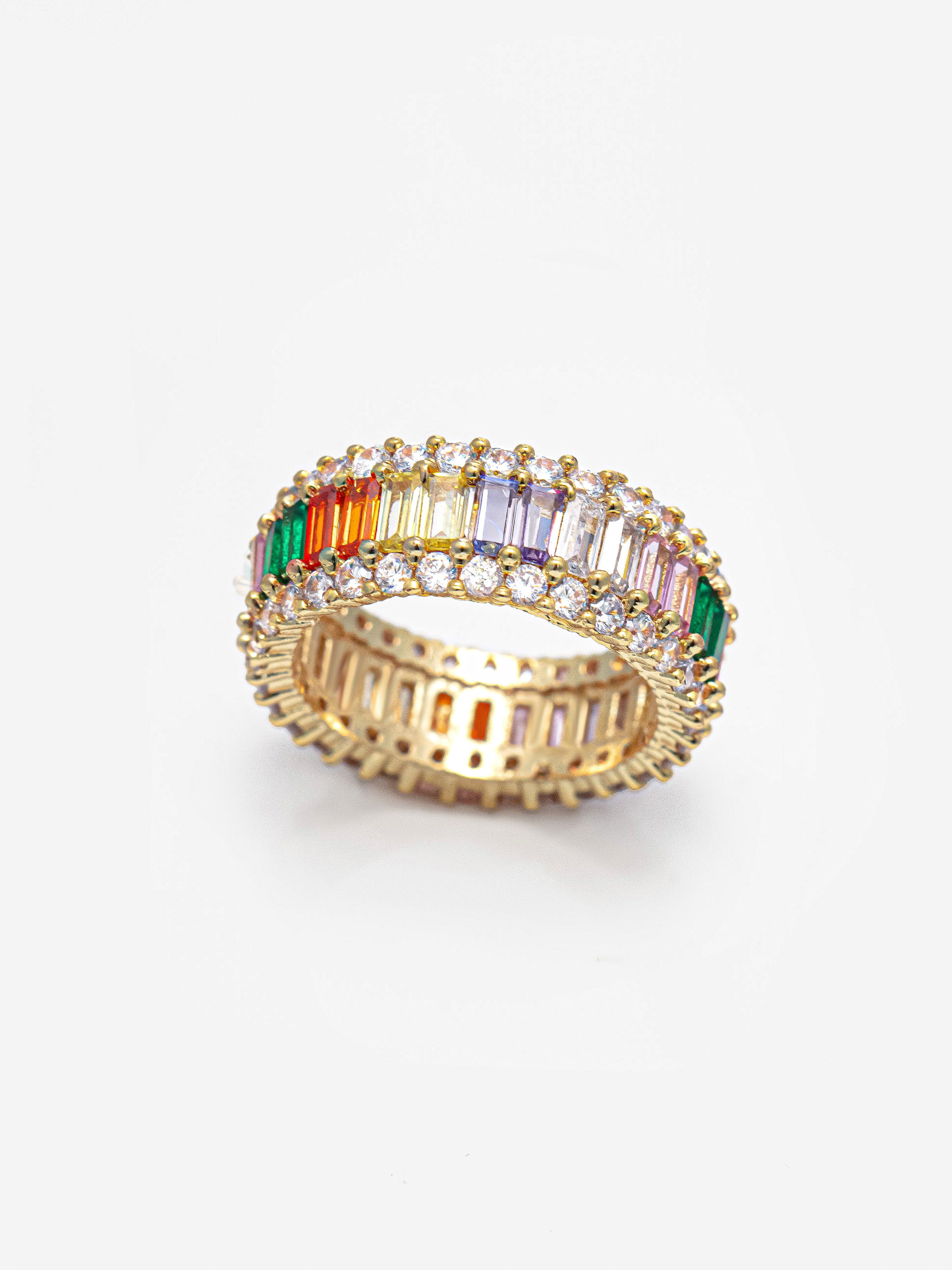 Thick Rainbow Ring With Colourful Baguette Stones