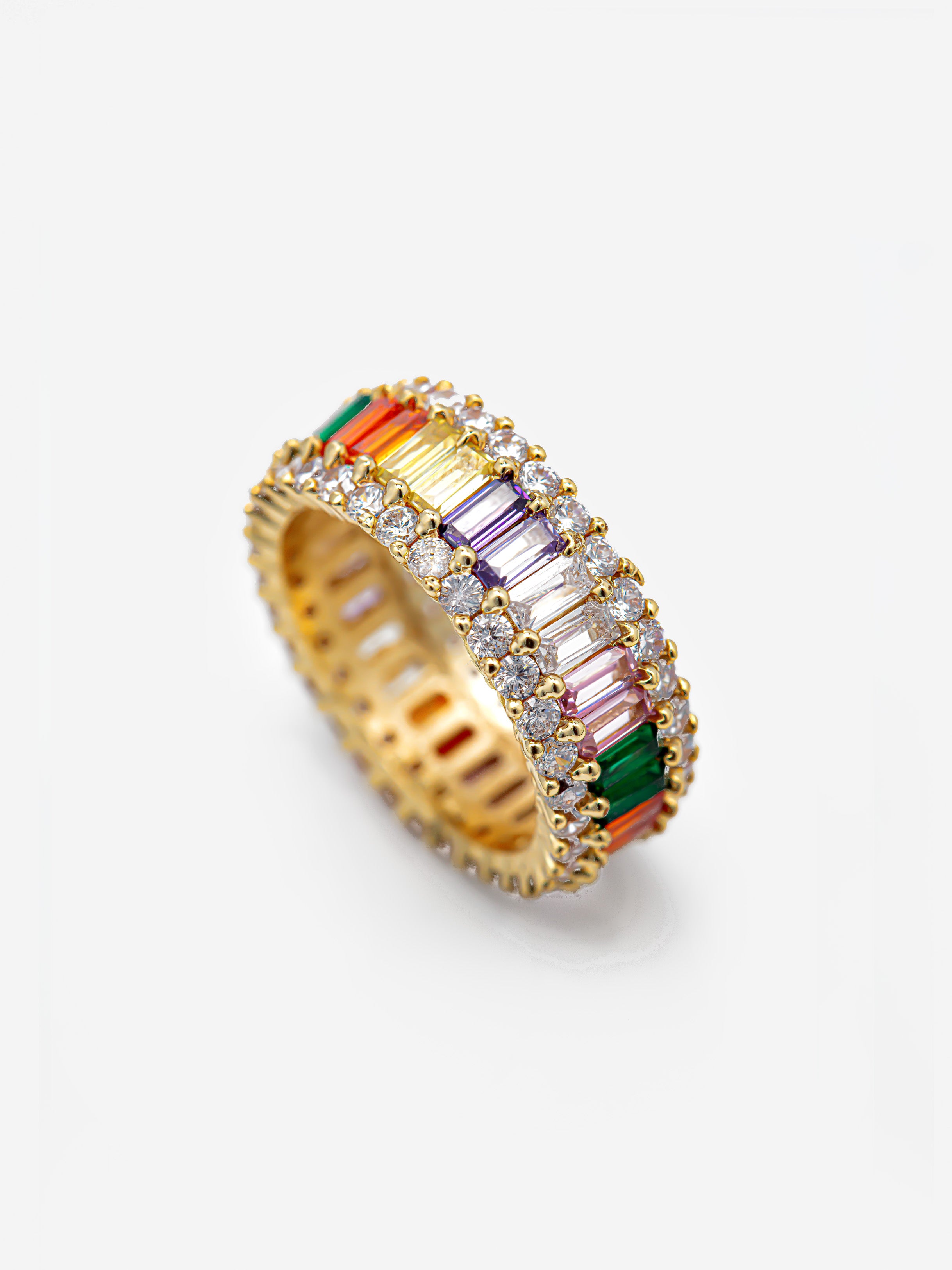 Thick Rainbow Ring With Colourful Baguette Stones