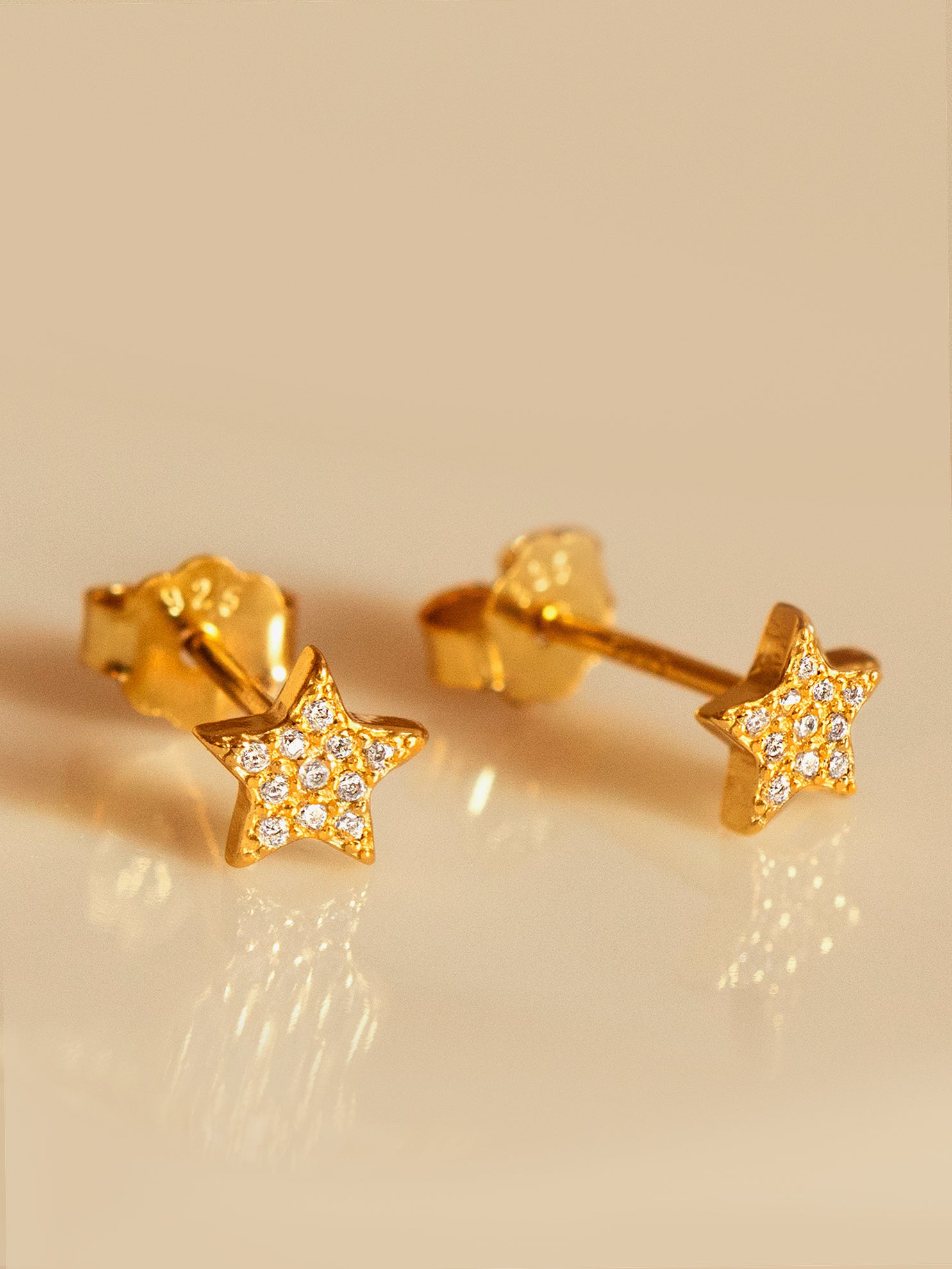 Gold Tiny Star Stud Earrings With Stones