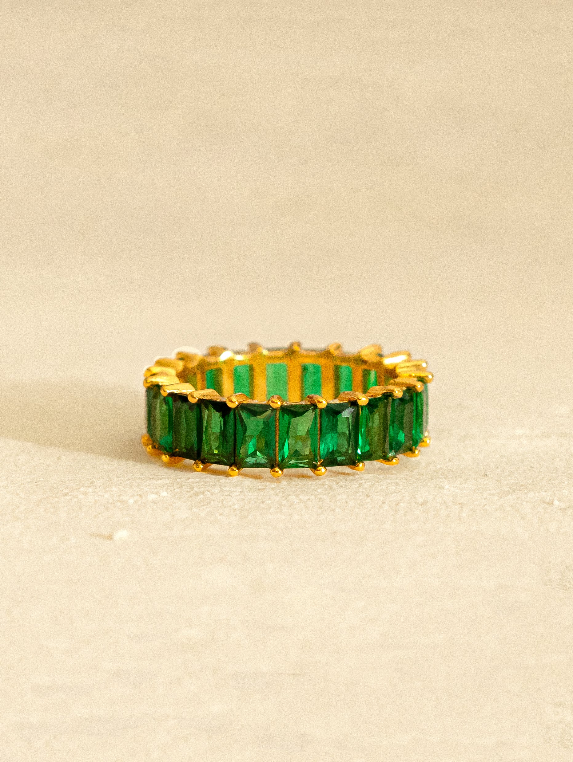 Gold Thick Ring With Emerald Green Stones