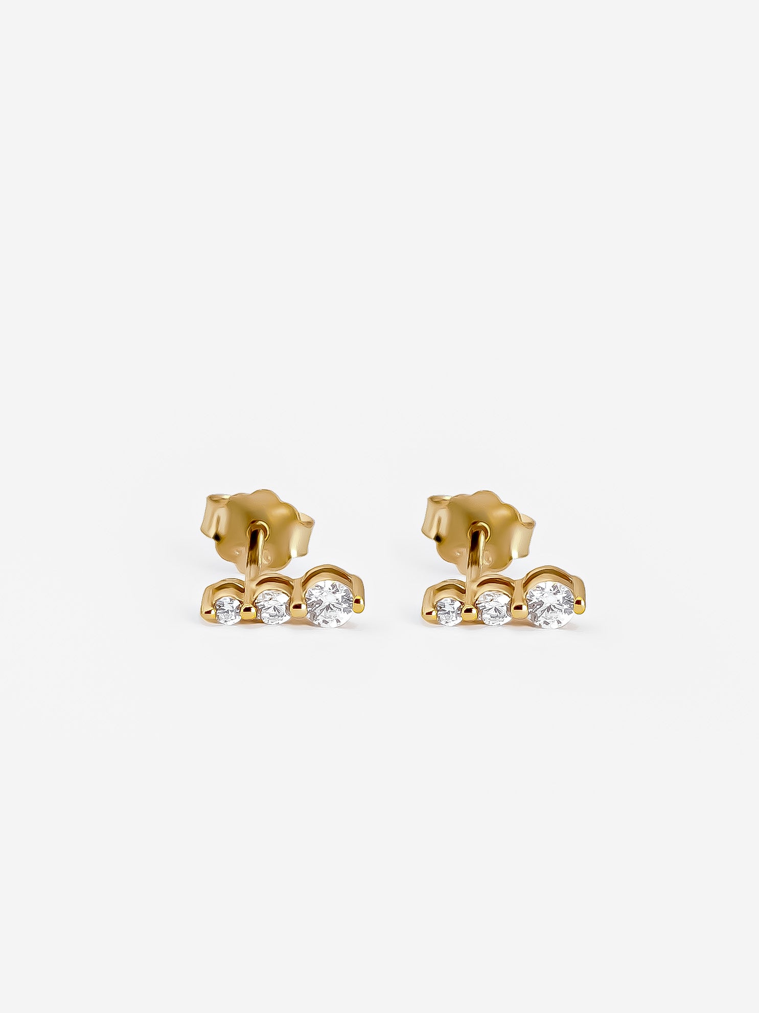 Gold Cluster Stud Earrings - Three Stones