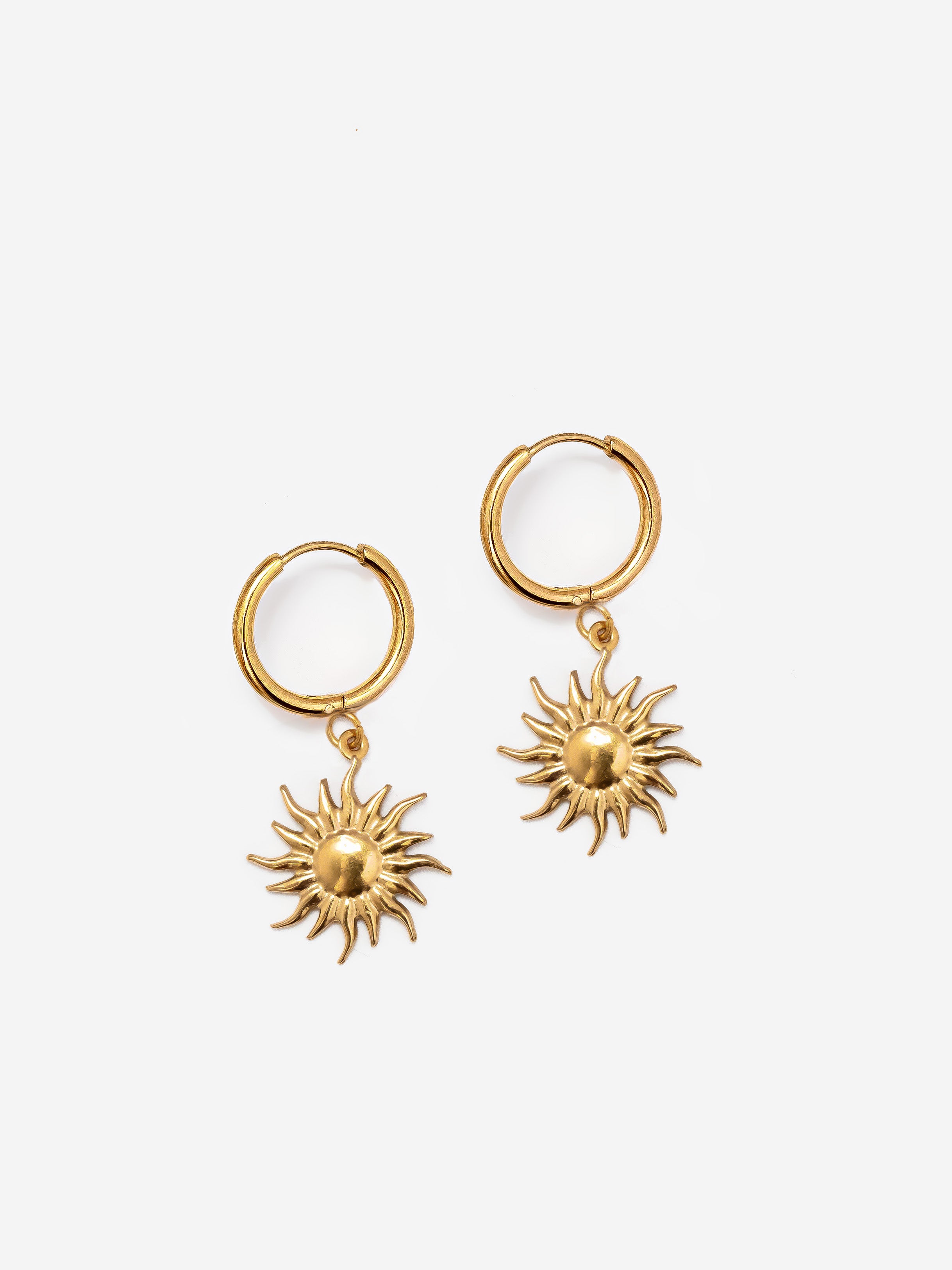 Solid Small Hoop Earrings With Sun Charm (1.4cm)