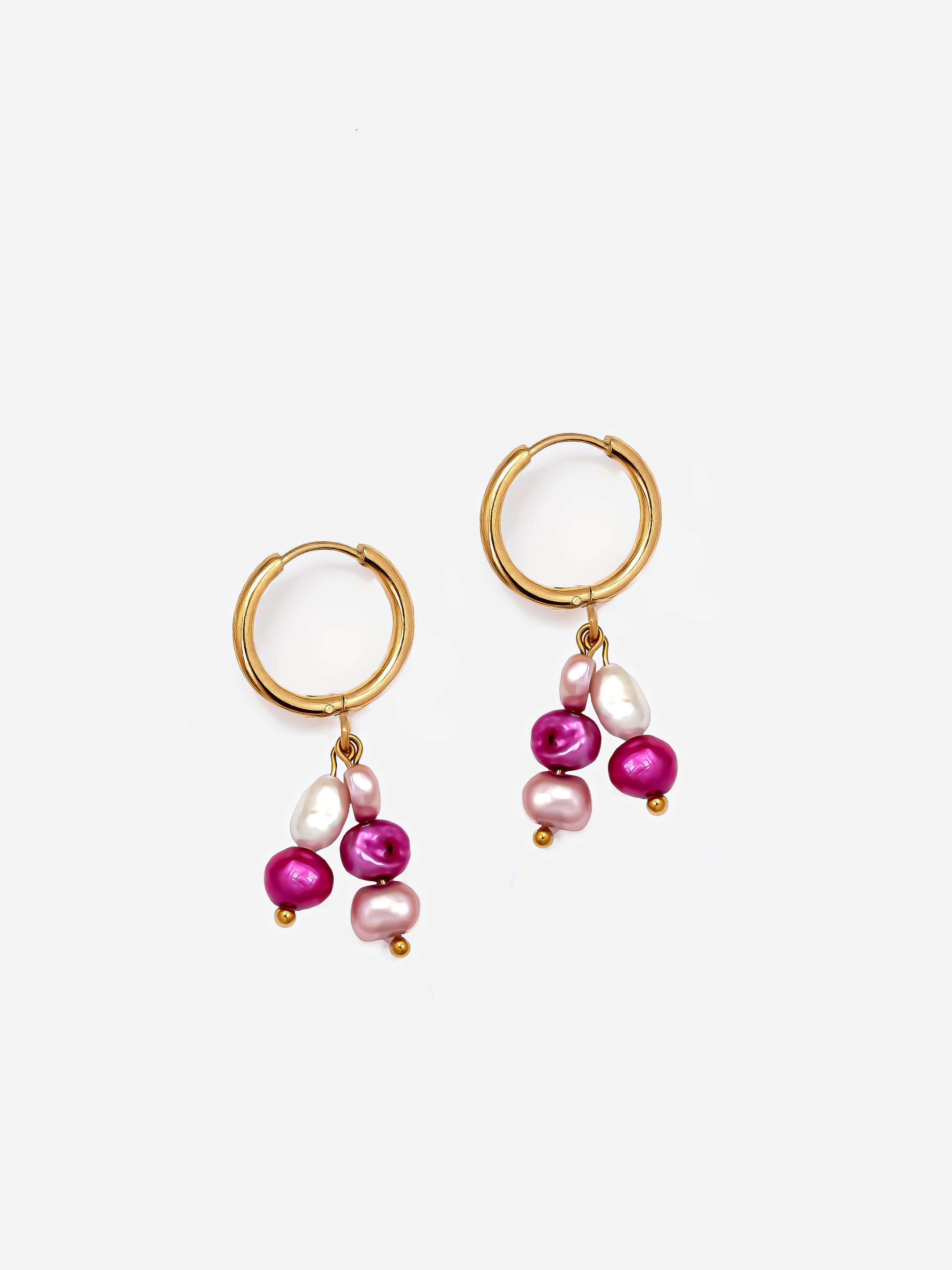 Solid Small Hoop Earrings With Pink Pearl Charms (1.4cm)