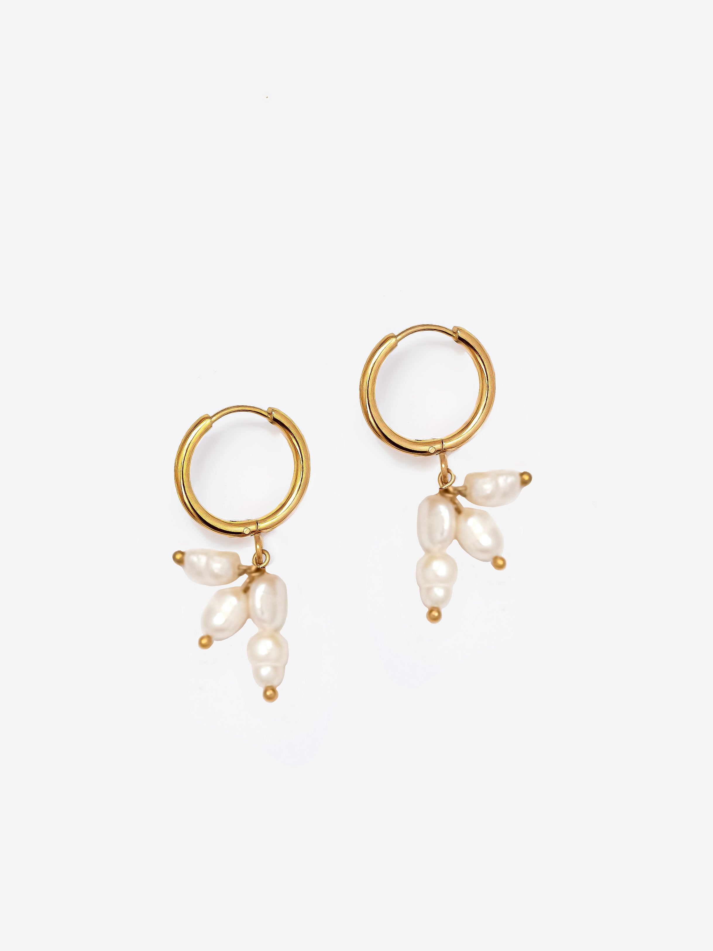 Solid Small Hoop Earrings With White Pearl Charms (1.4cm)