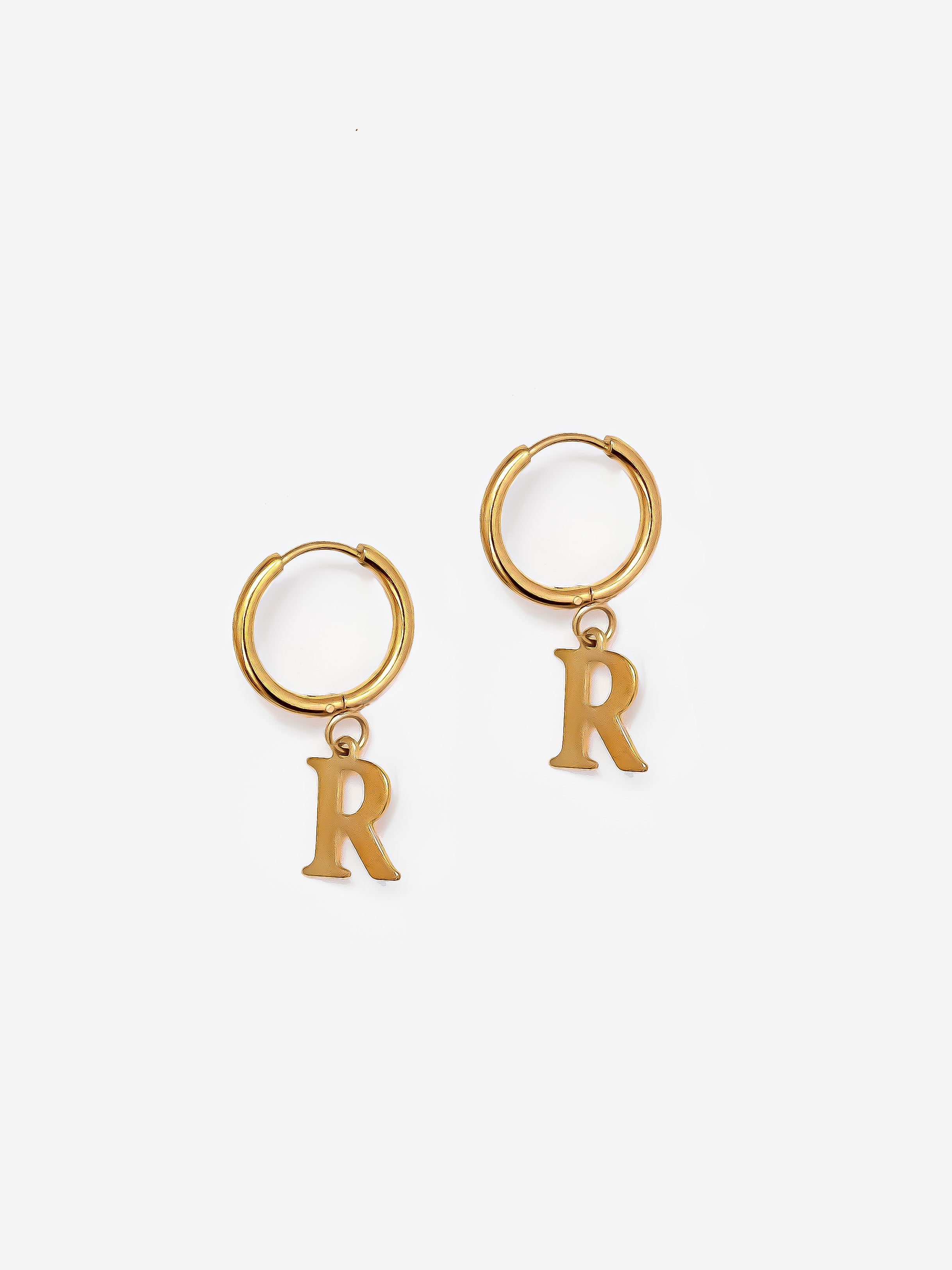 Solid Small Hoop Earrings With Initial Charm