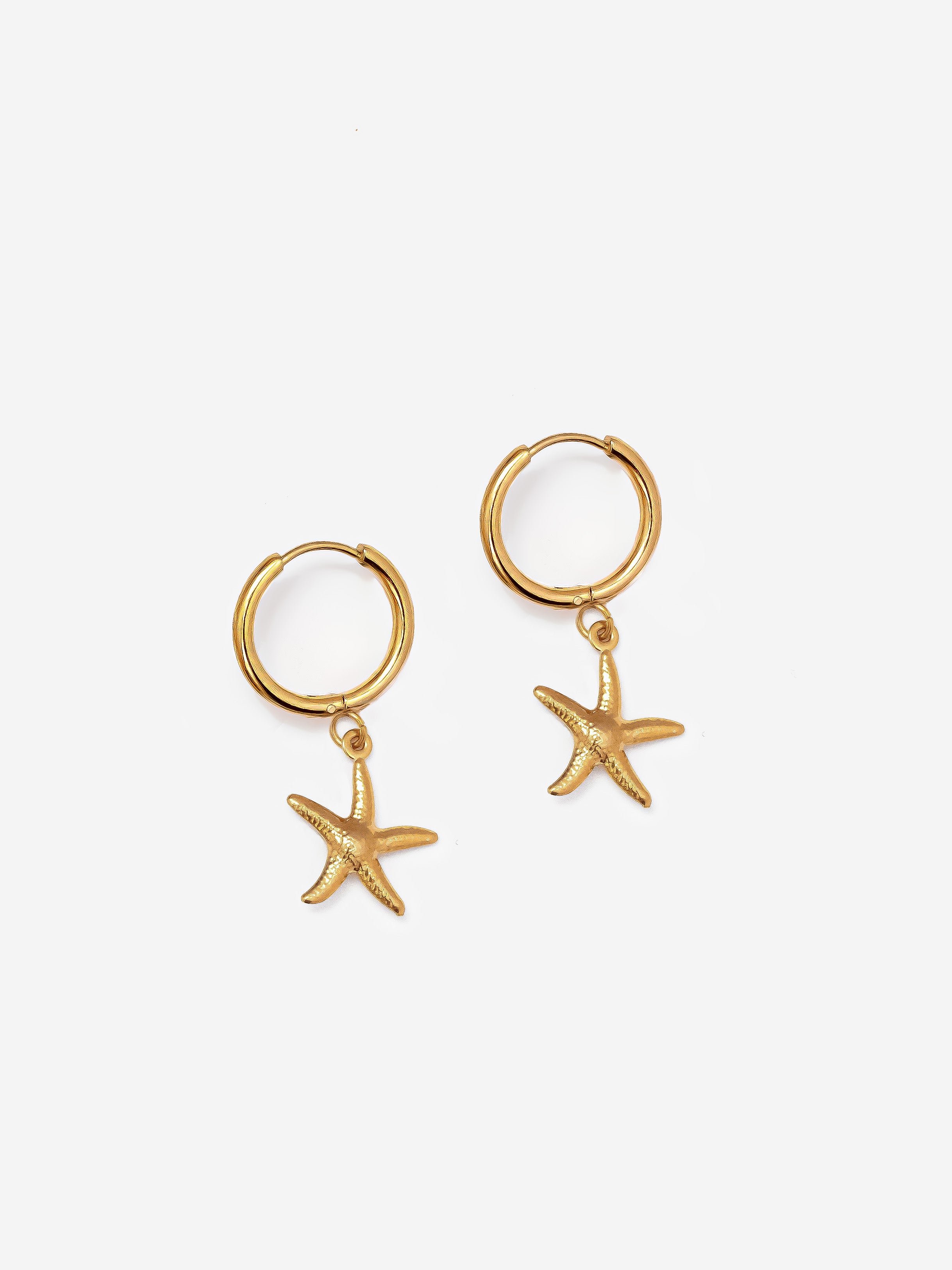 Solid Small Hoop Earrings With Starfish Charm (1.4cm)