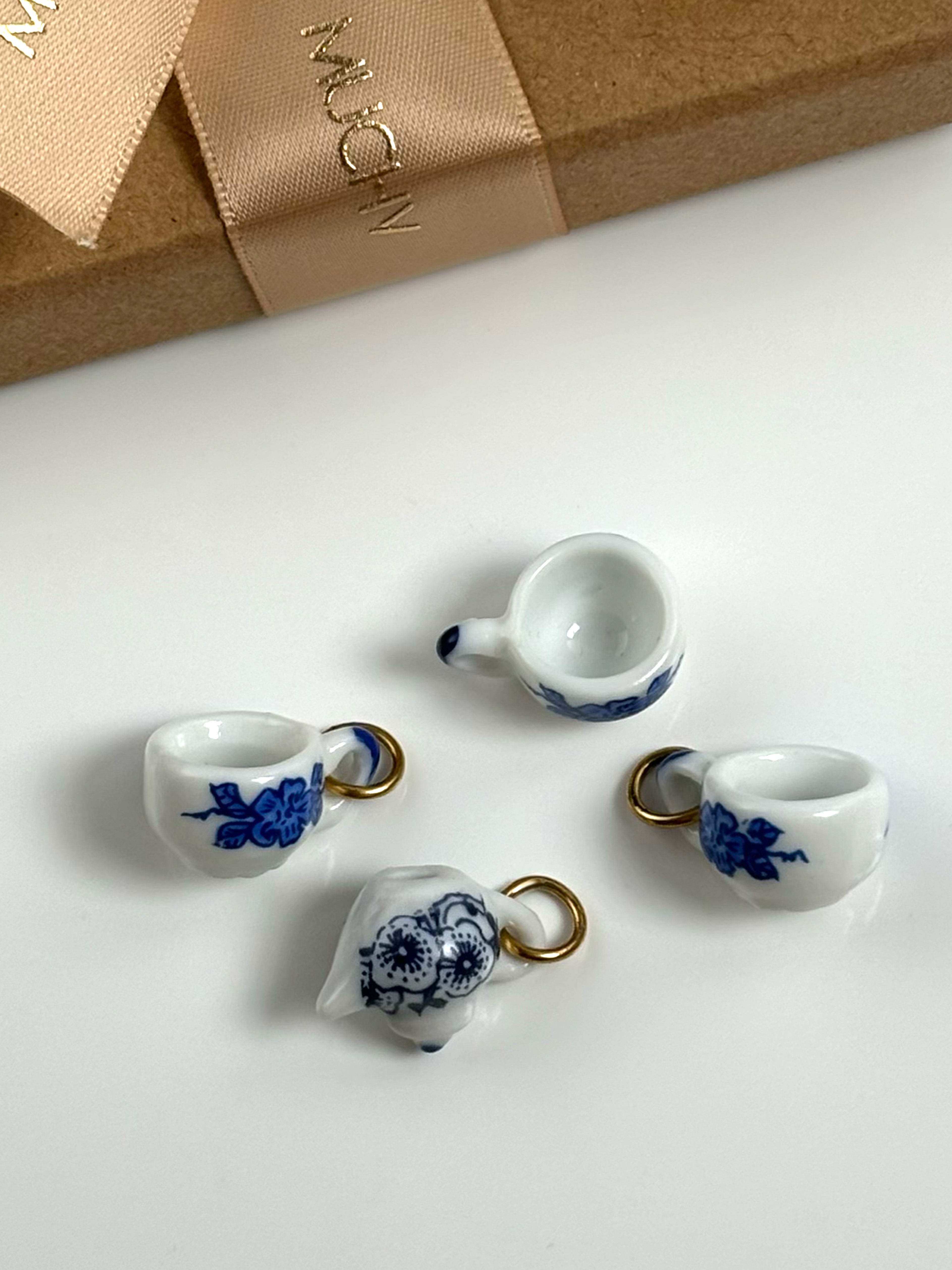 Porcelain Tea Cup Charm - Blue Flowers (Big)