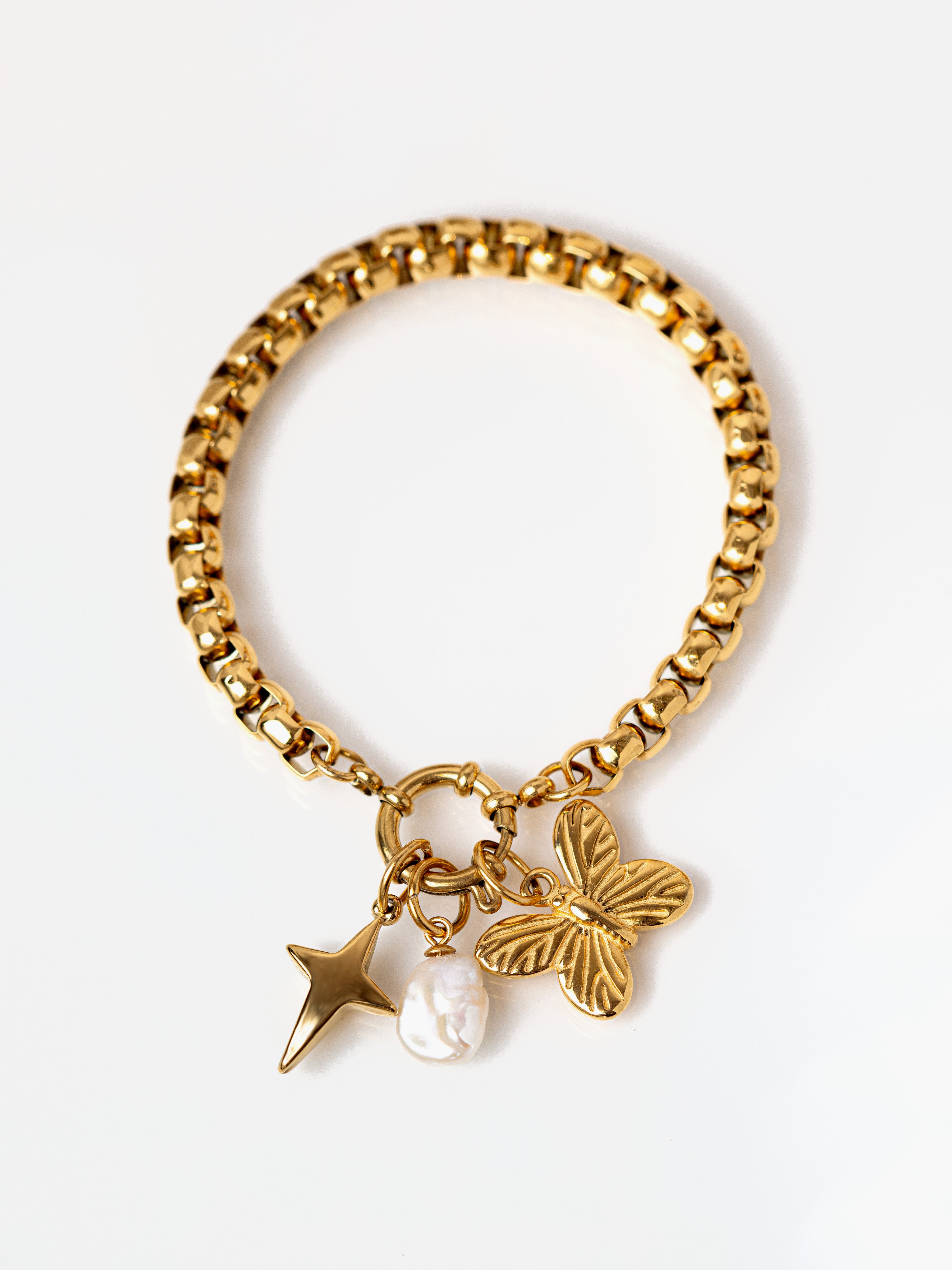 Gold Belcher Box Chain Bracelet For Charms