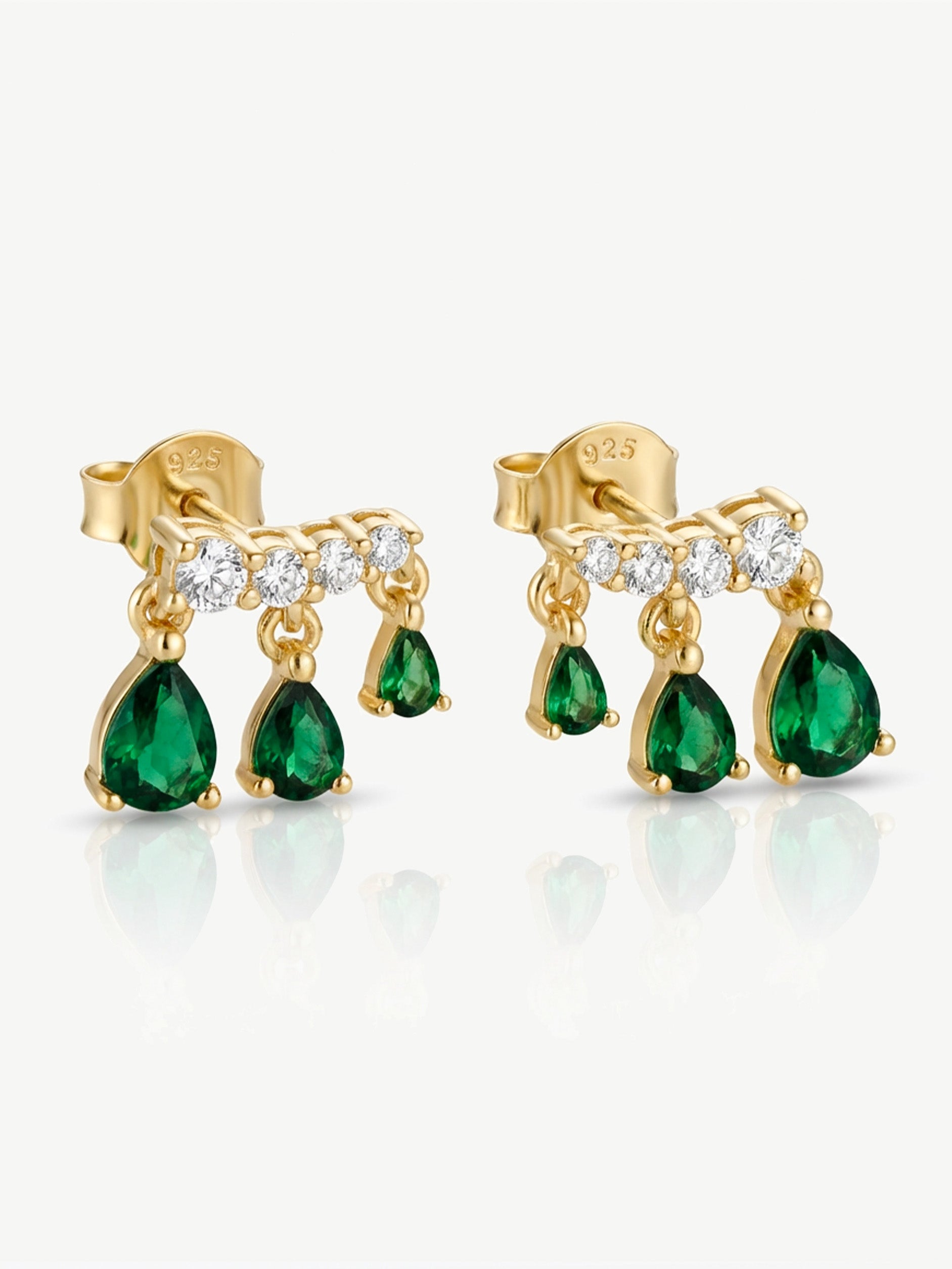 Dangle Stud Earrings With Emerald Green Stones