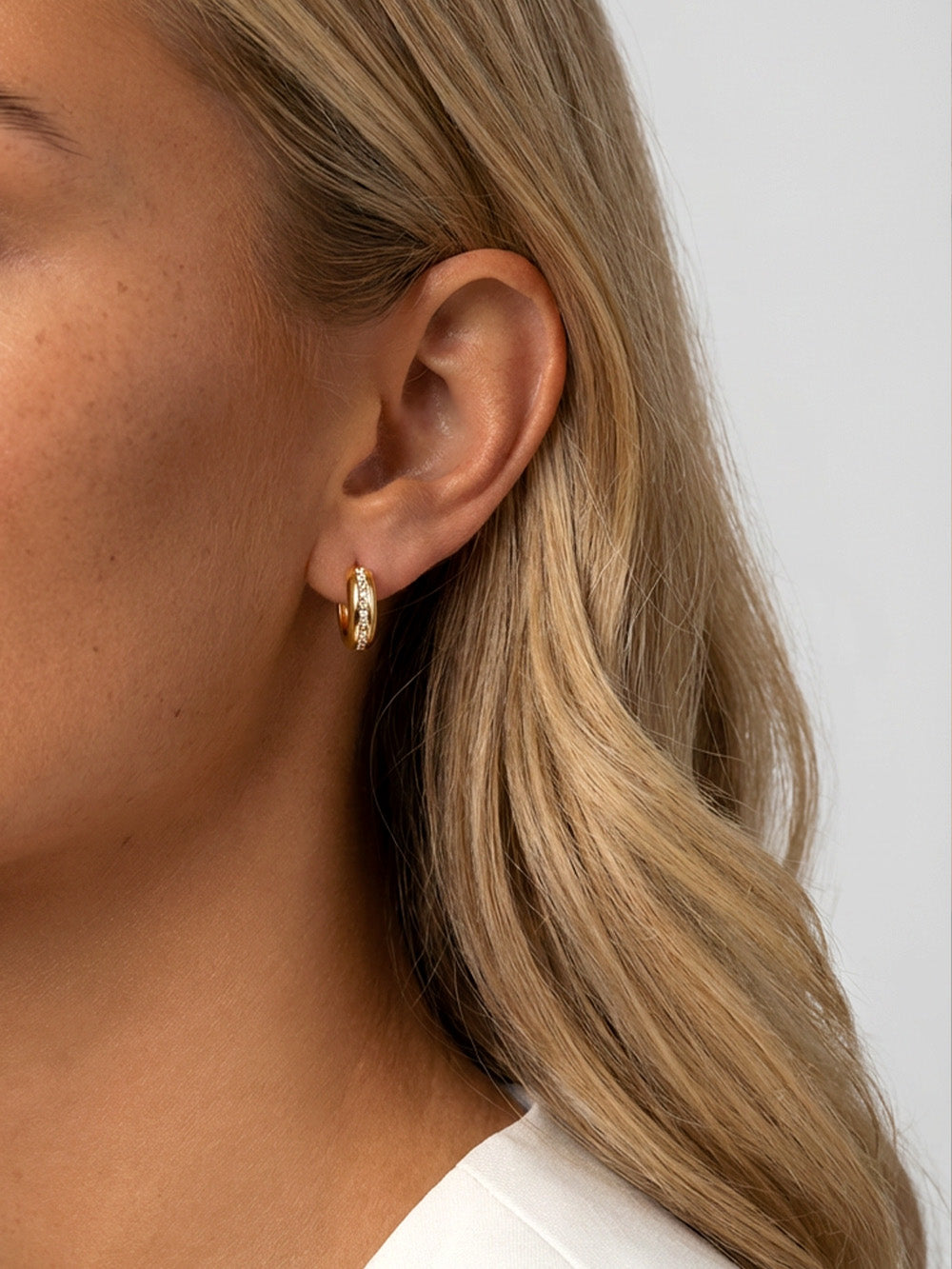 Thick Huggie Hoop Earrings With Tiny Stones