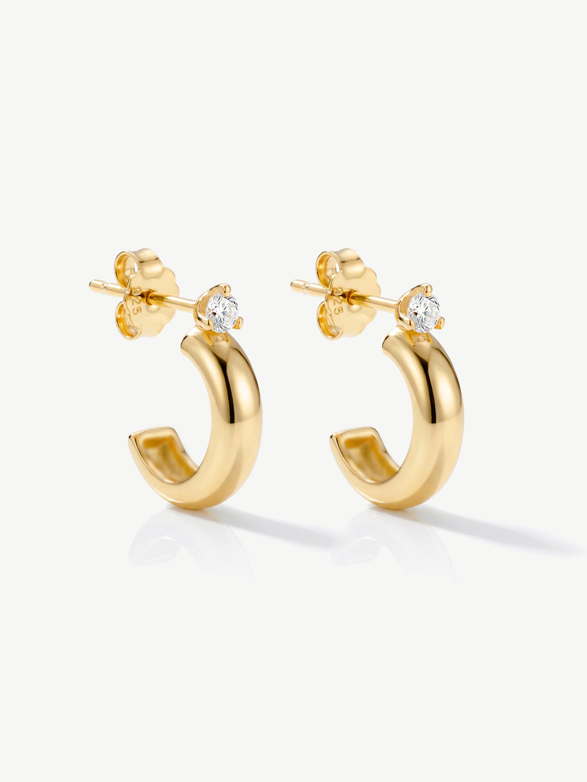 Huggie Hoop Stud Earrings With Sparkling Stone