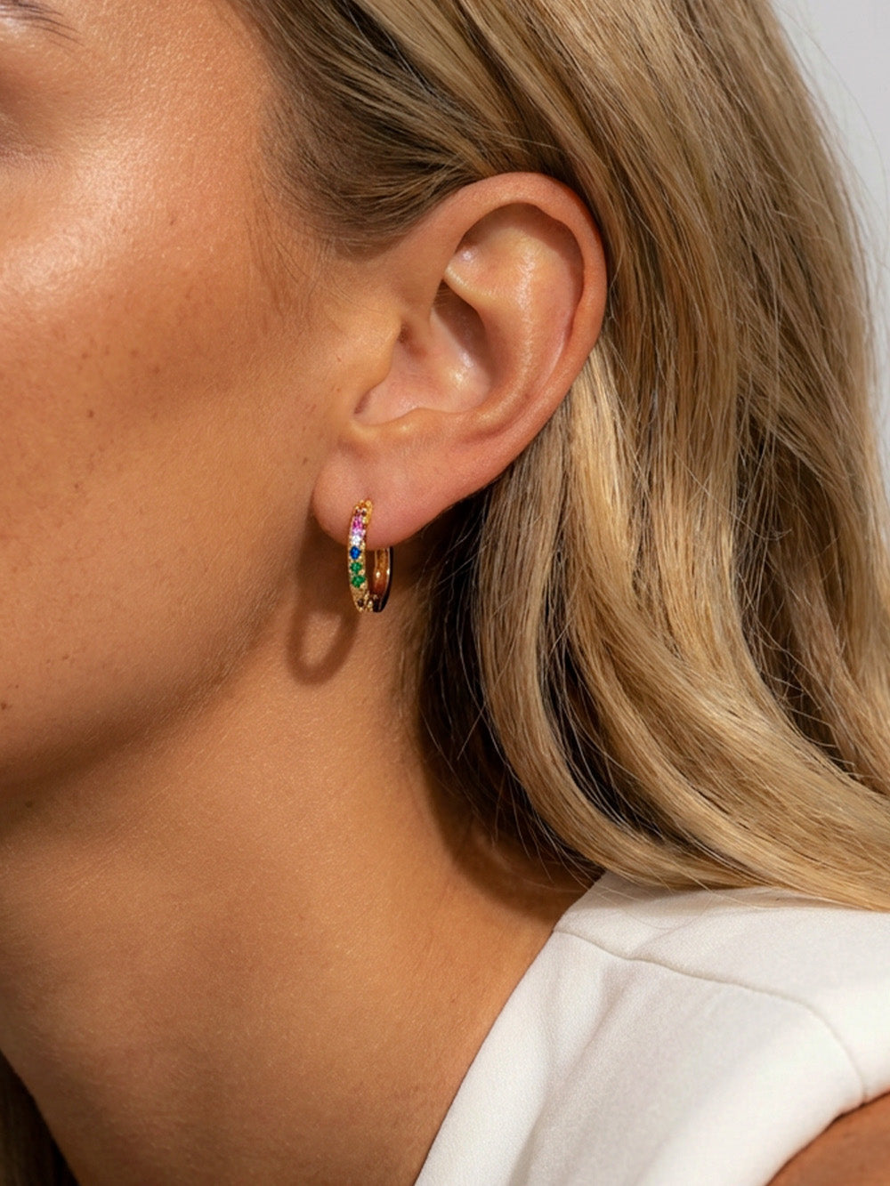 Small Rainbow Hoop Earrings With Colourful Stones