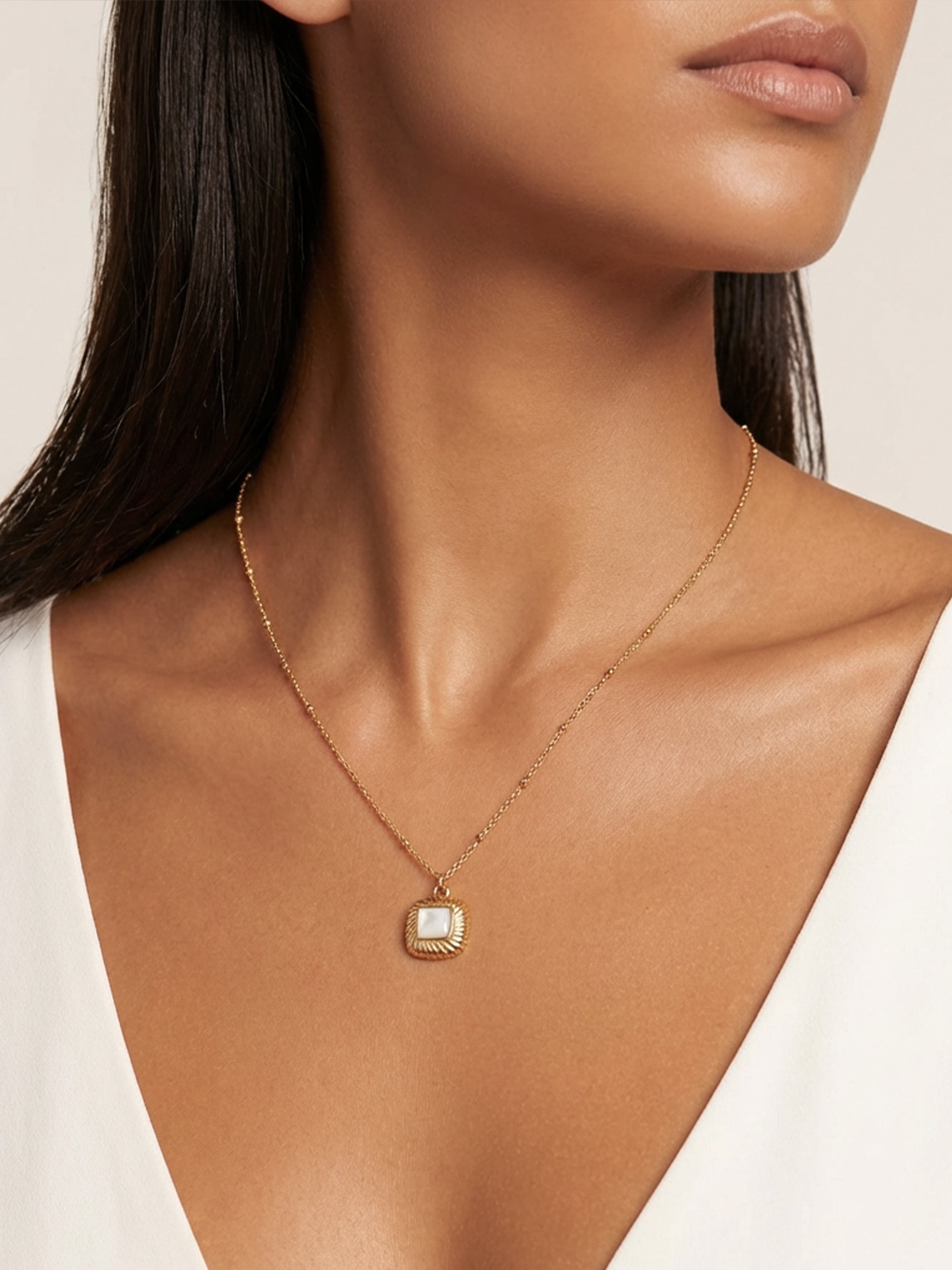 Square Pearl Necklace With Bobble Chain