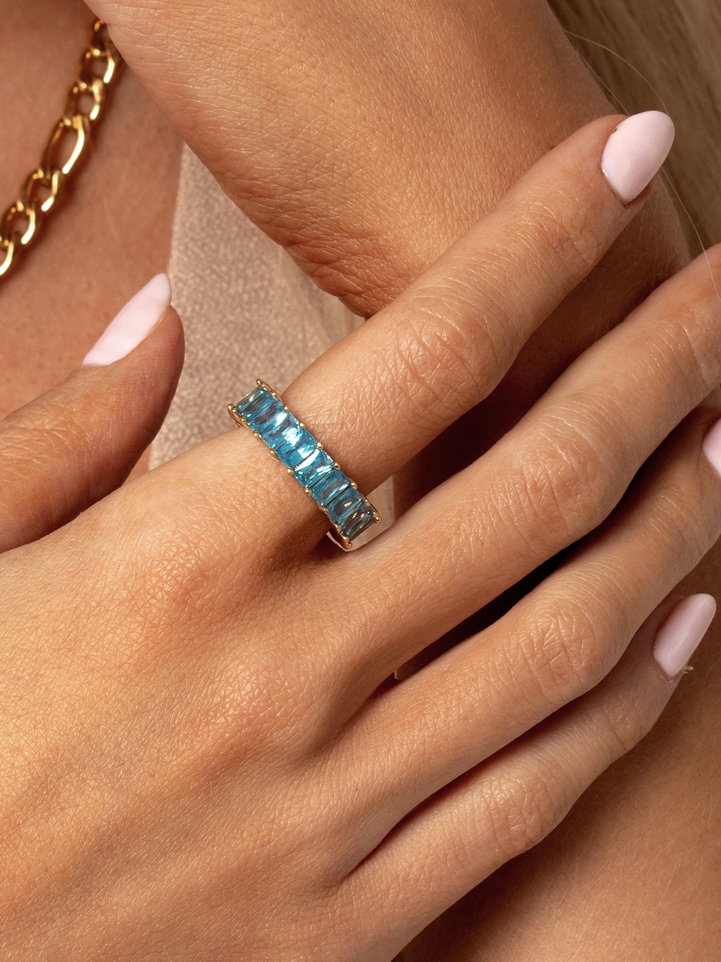 Stacking Ring With Turquoise Blue Stones