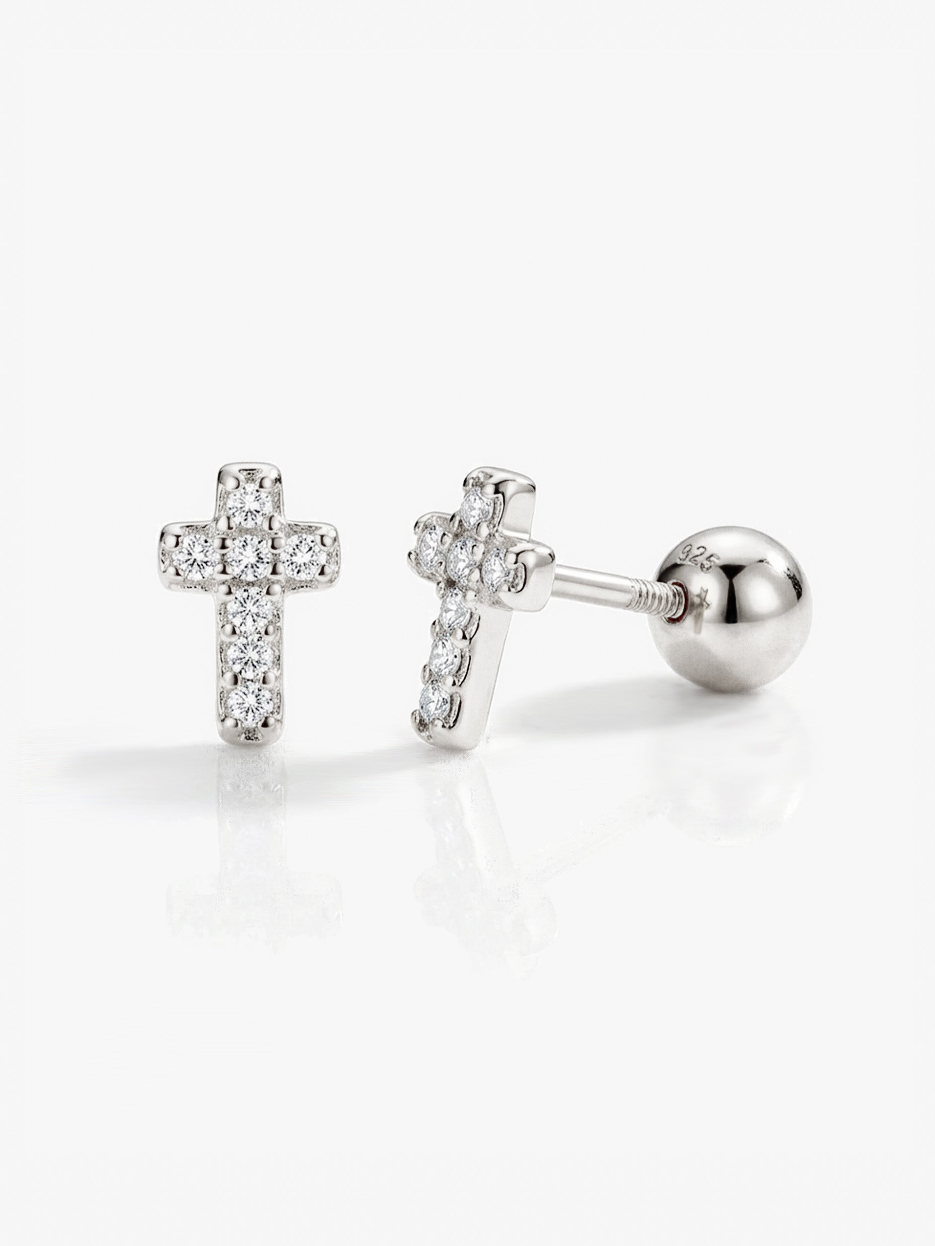 Tiny Pave Cross Screw Stud Earrings