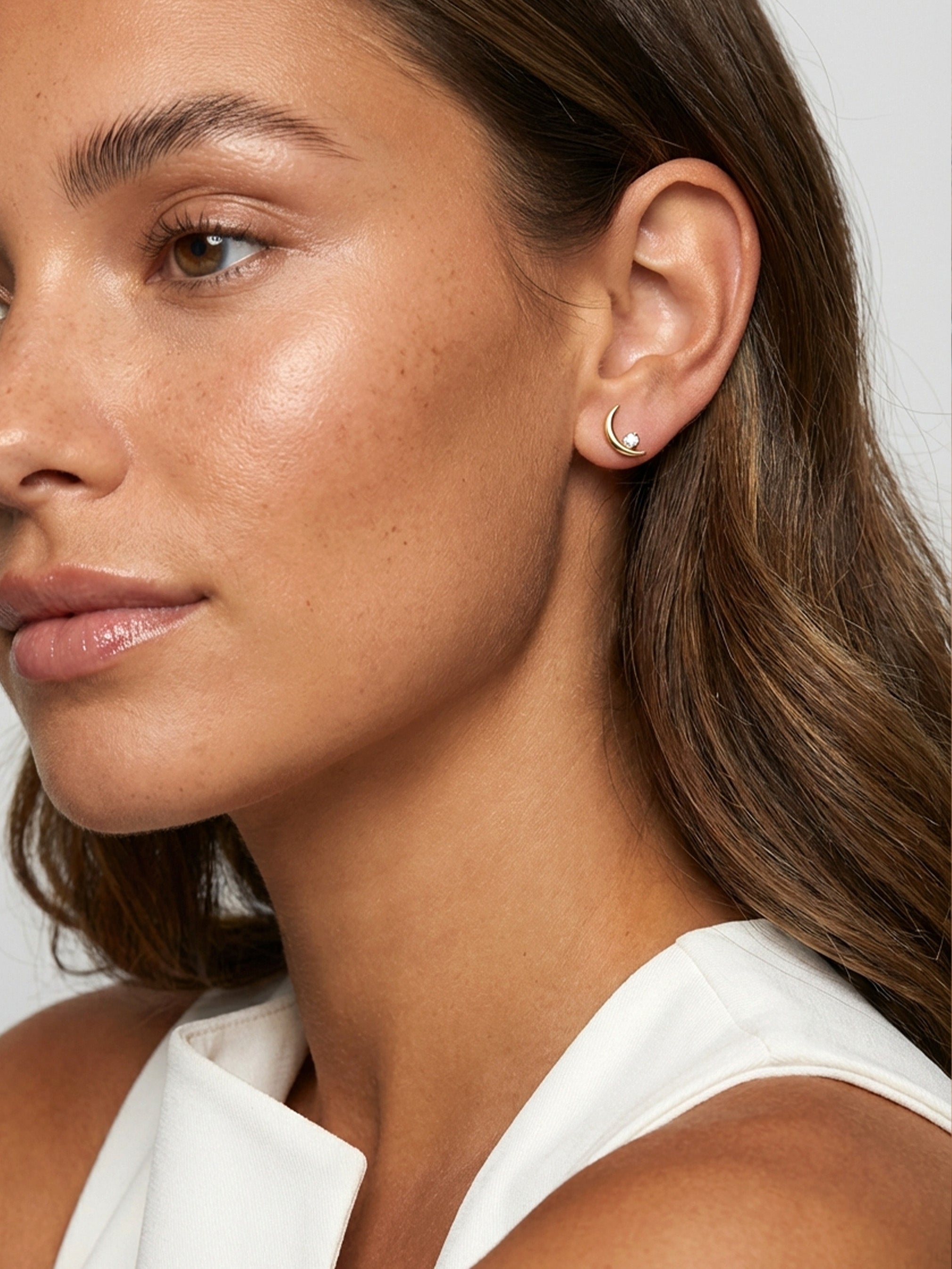 Dainty Crescent Moon & Star Stud Earrings