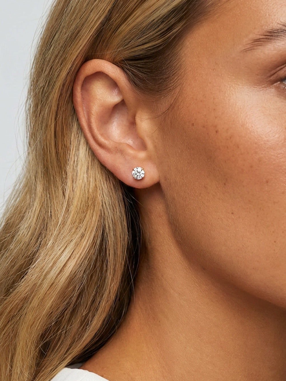 3, 4 or 5mm Solitaire Round Stone Earrings - Screw Back