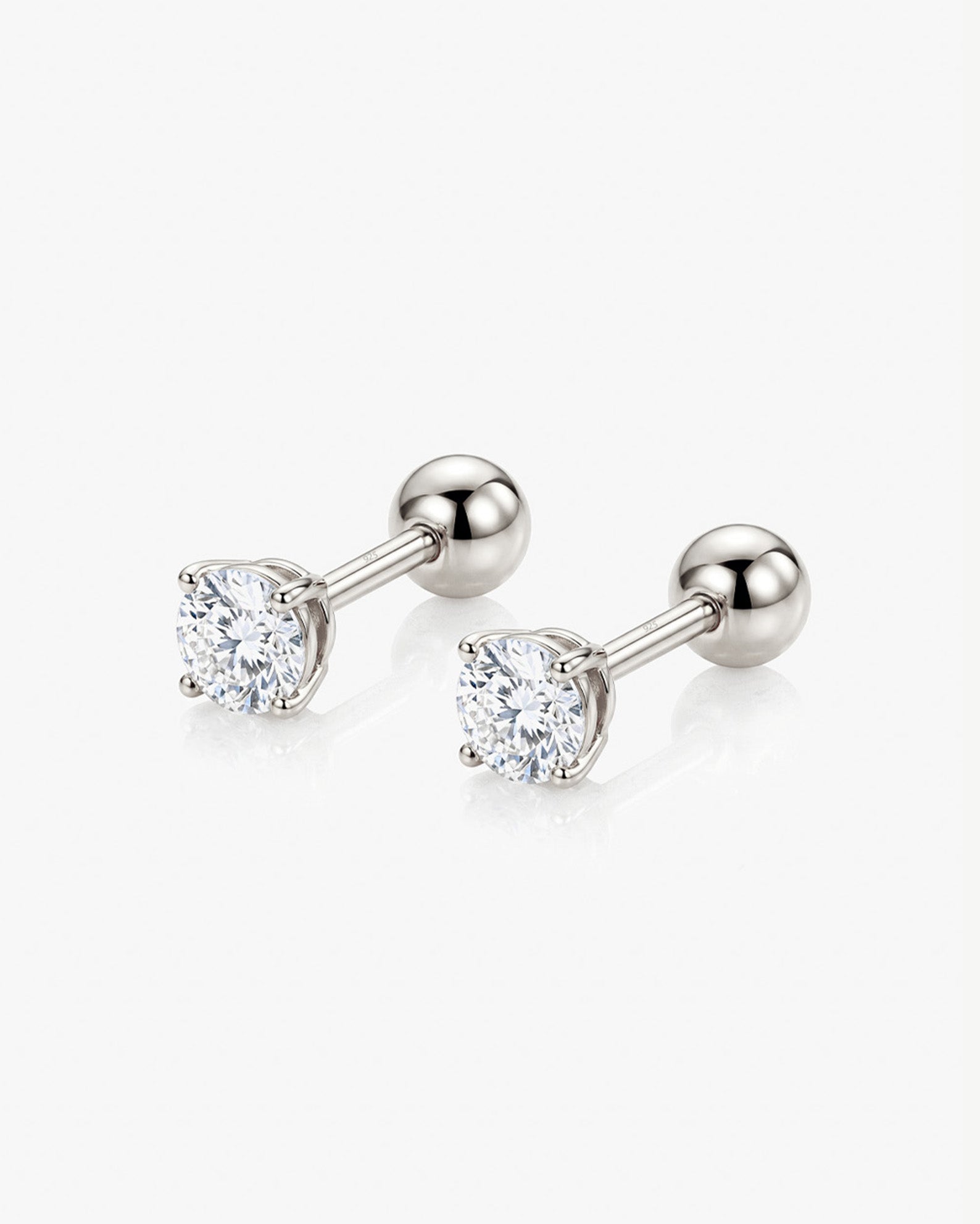 3, 4 or 5mm Solitaire Round Stone Earrings - Screw Back