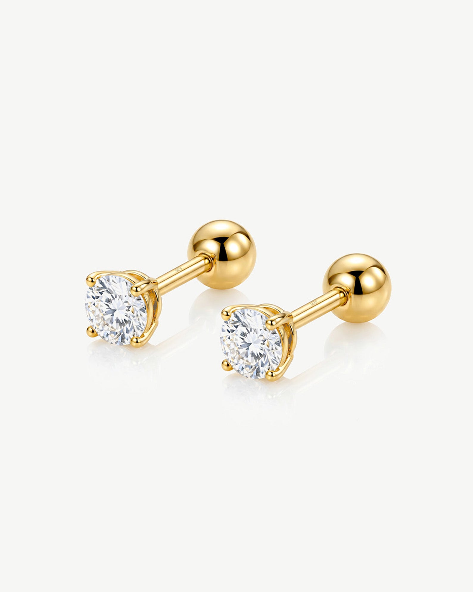 3, 4 or 5mm Solitaire Round Stone Earrings - Screw Back