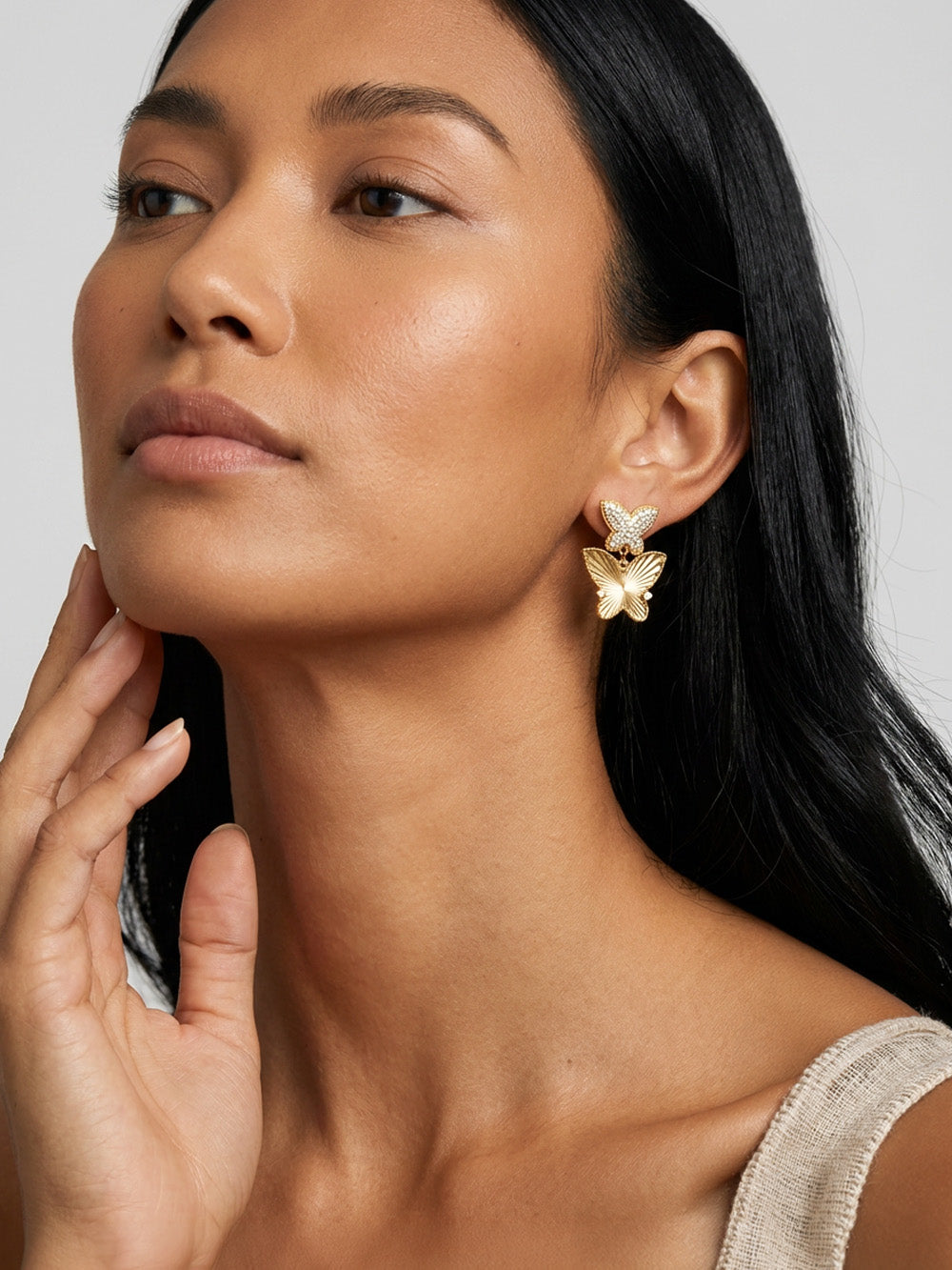 Butterfly Drop Stud Earrings