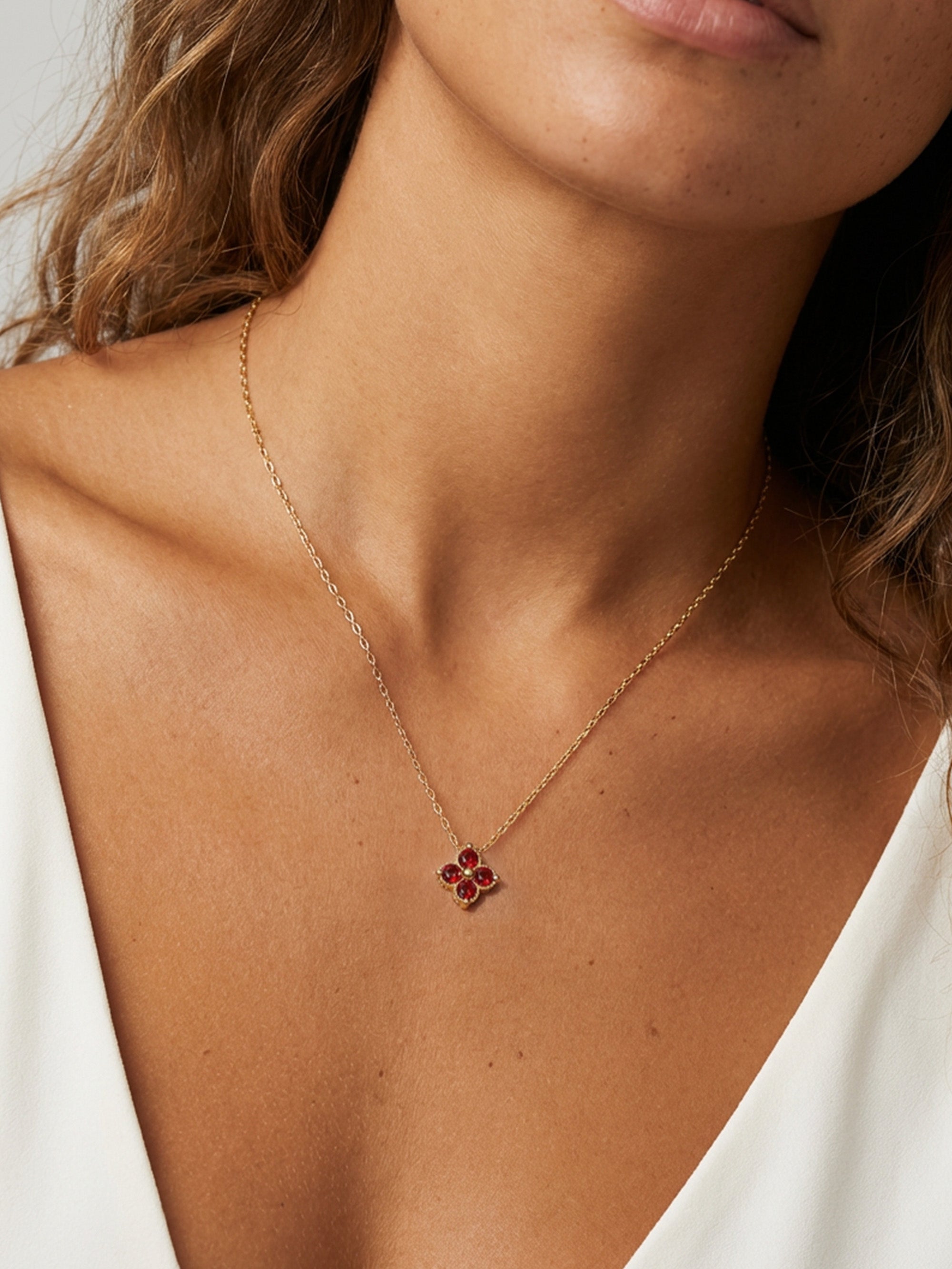 Tiny Red Flower Necklace