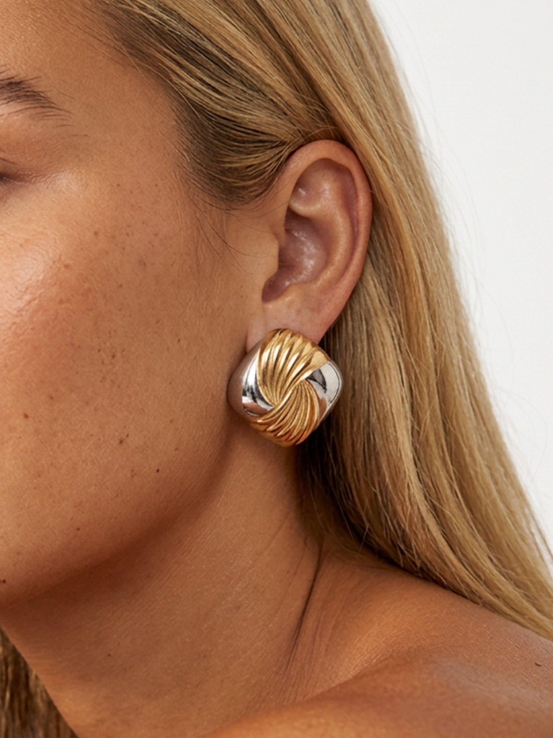 Twist Two-Tone Large Stud Earrings