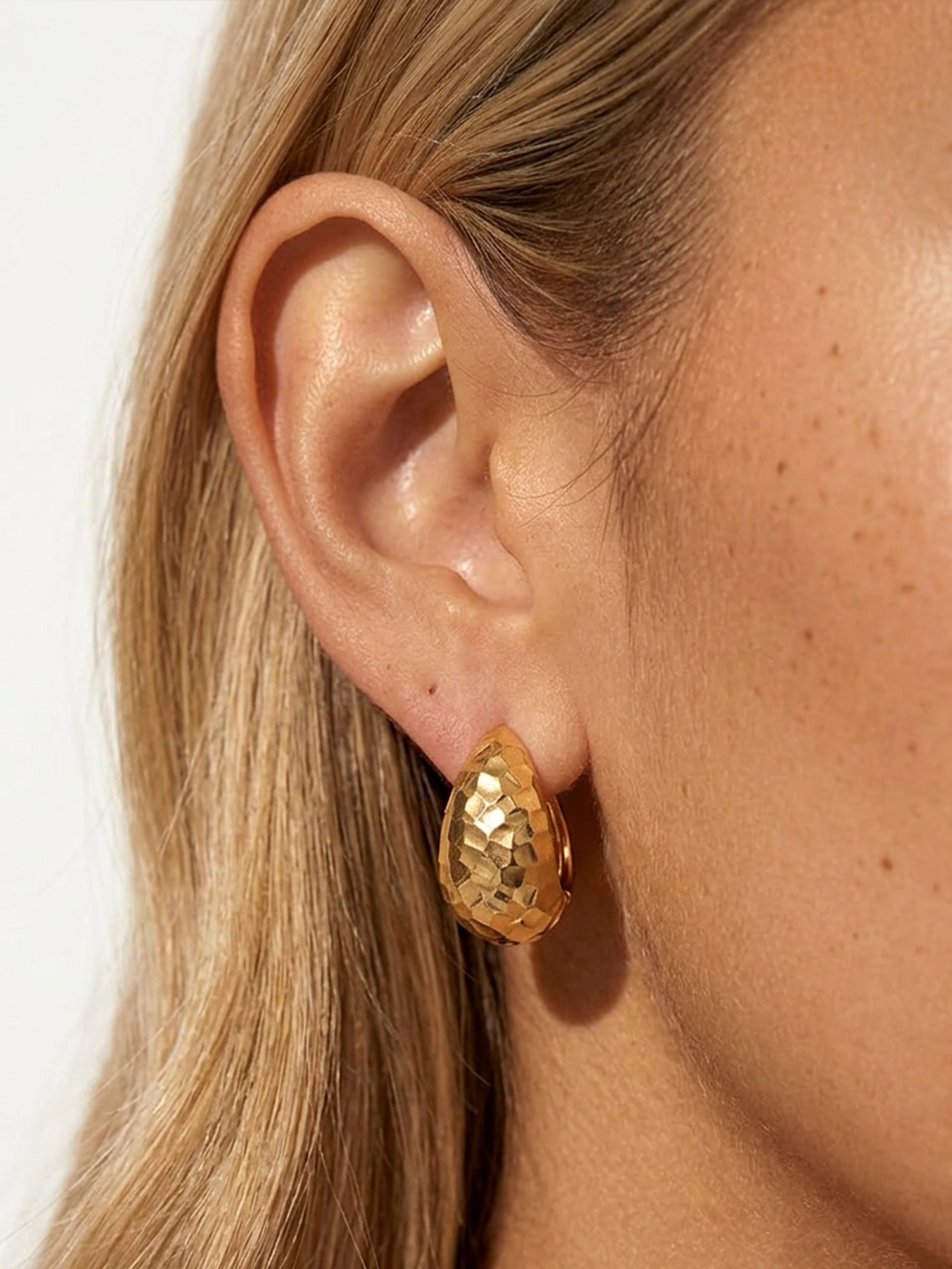 Two-Tone Textured Teardrop Hoop Earrings