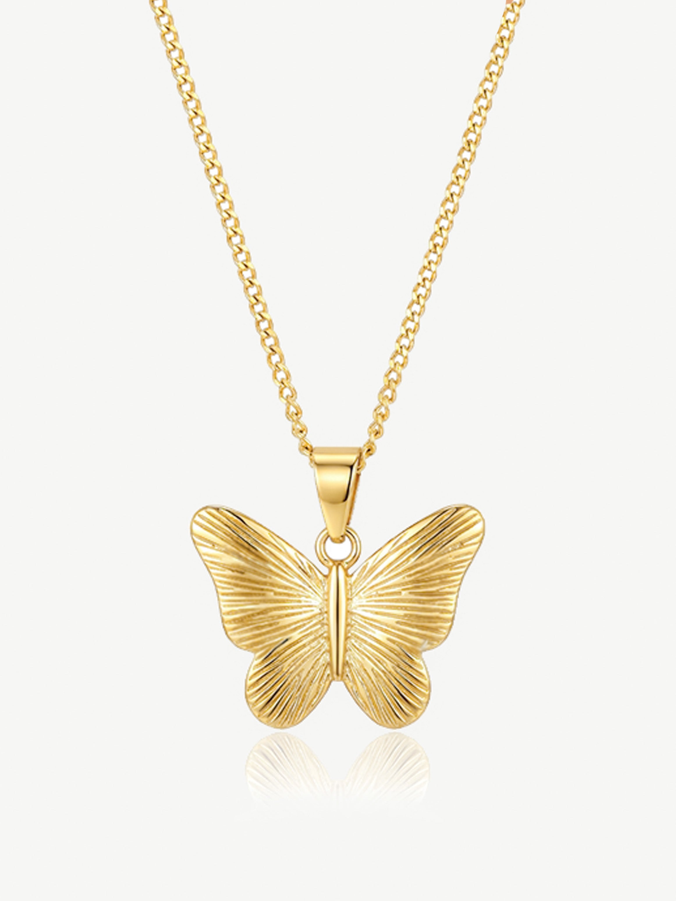 Textured Butterfly Pendant Necklace