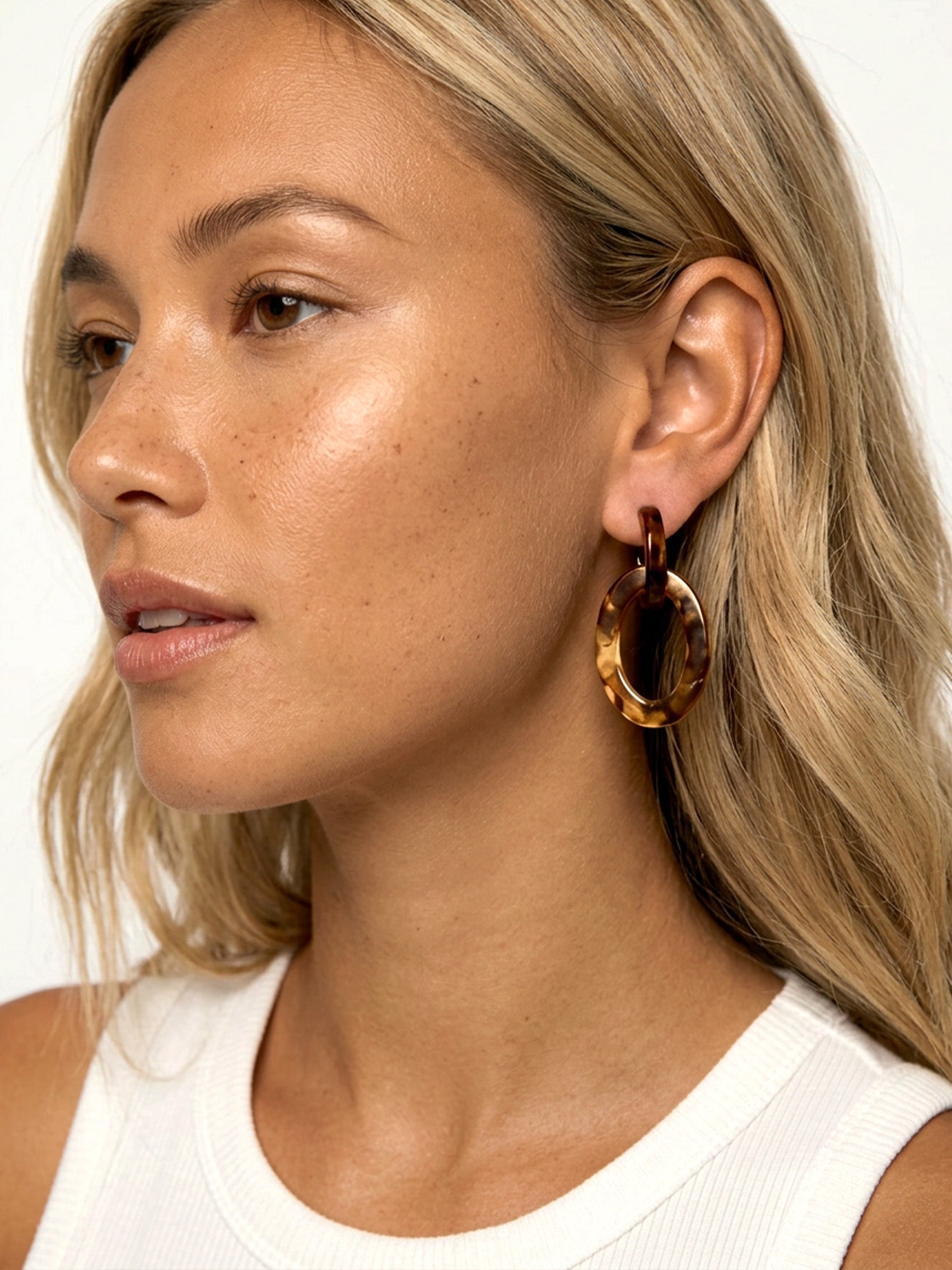 Tortoiseshell Double Hoop Drop Earrings