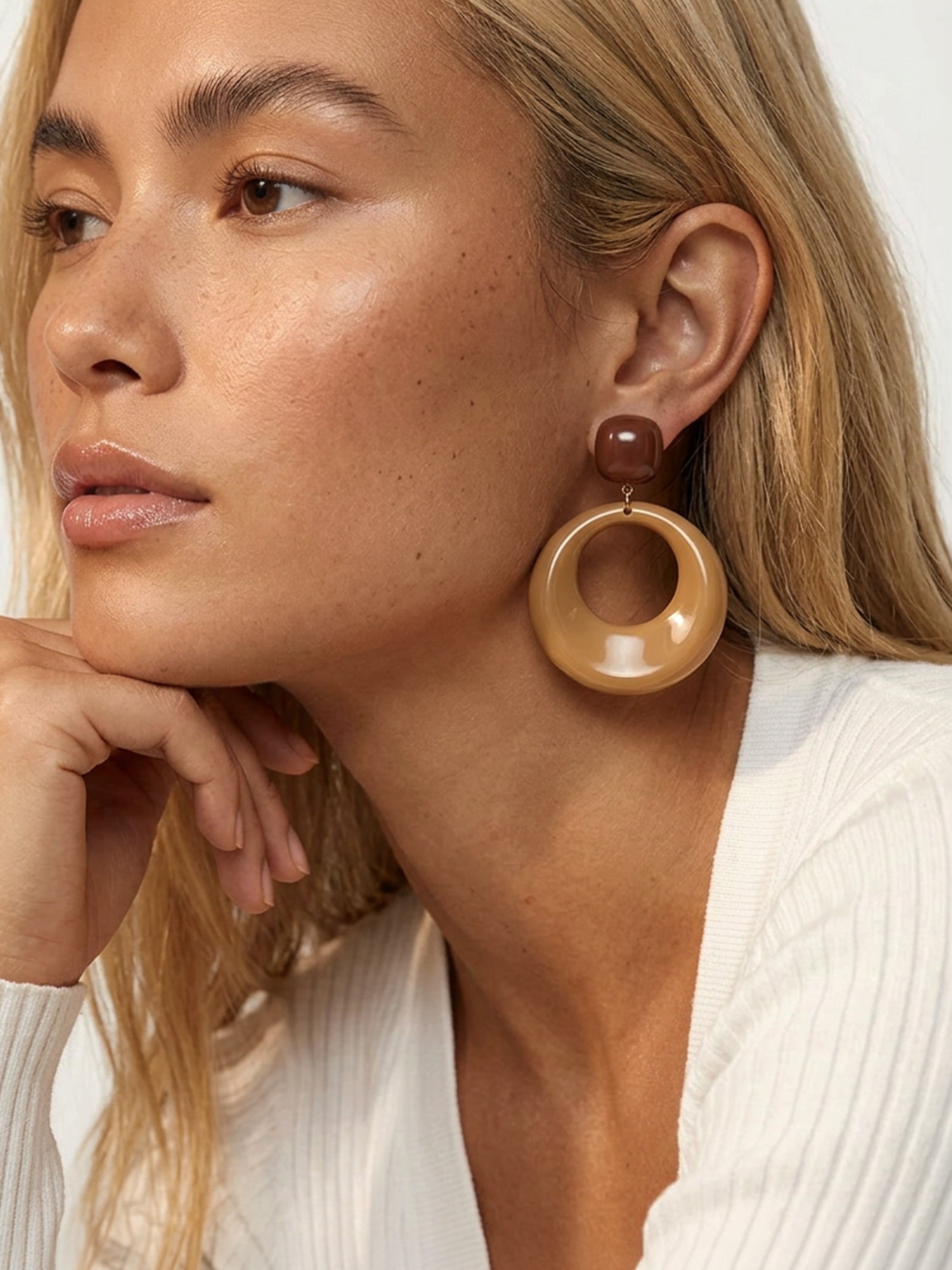 Brown Double Hoop Drop Earrings