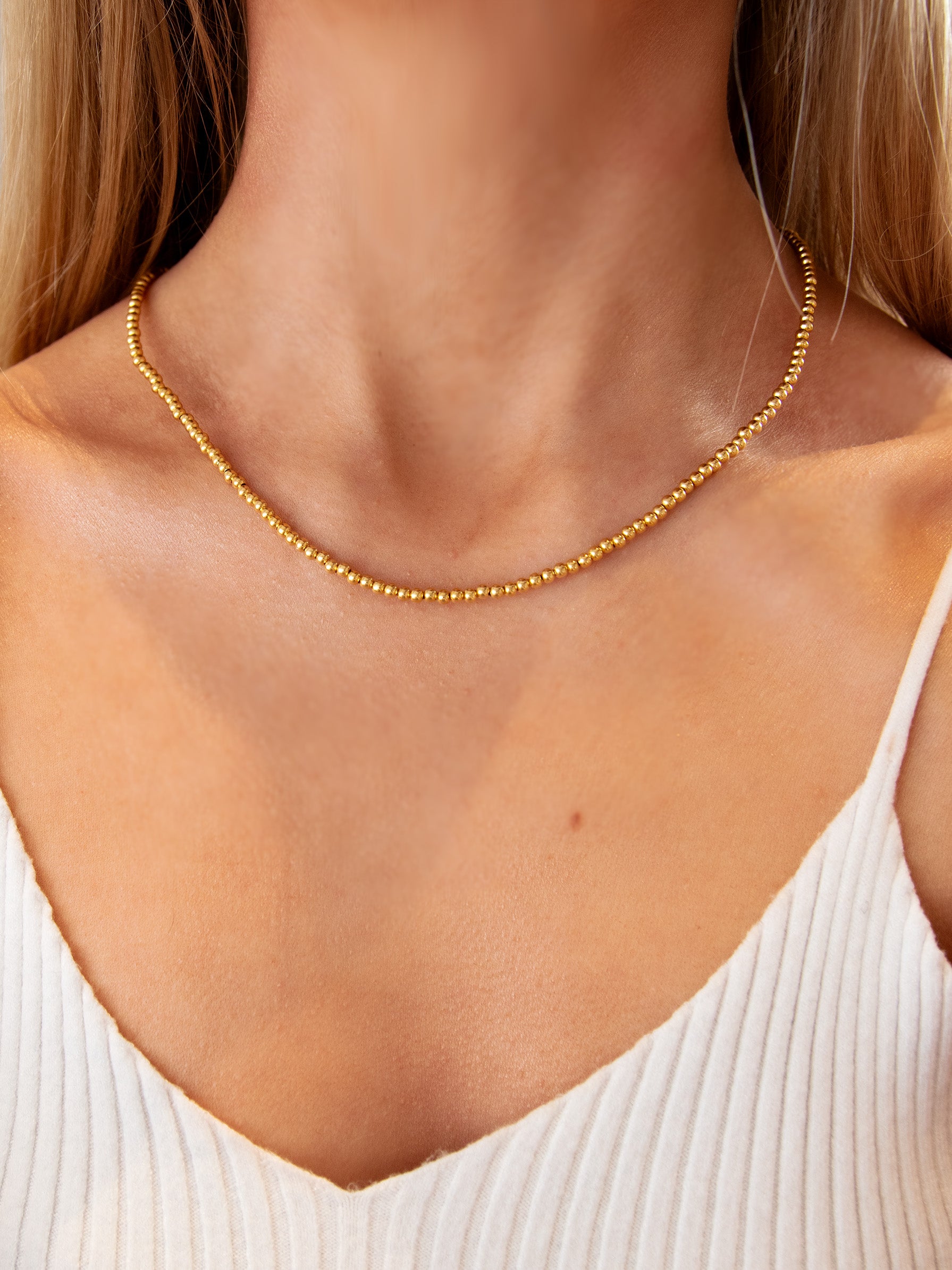 Gold Ball Choker or Necklace With Round Beads