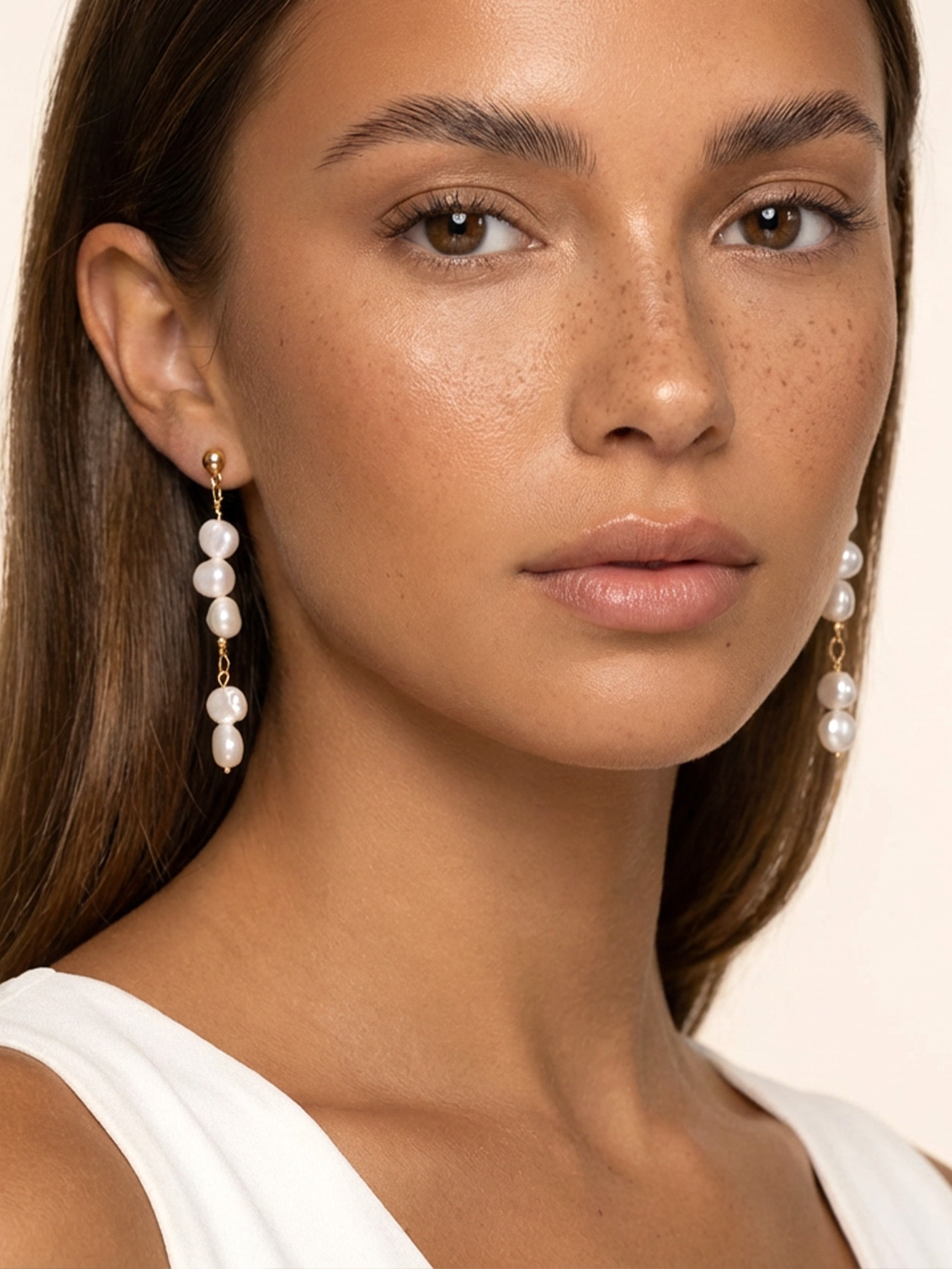 Bridal Long Drop Pearl Stud Earrings