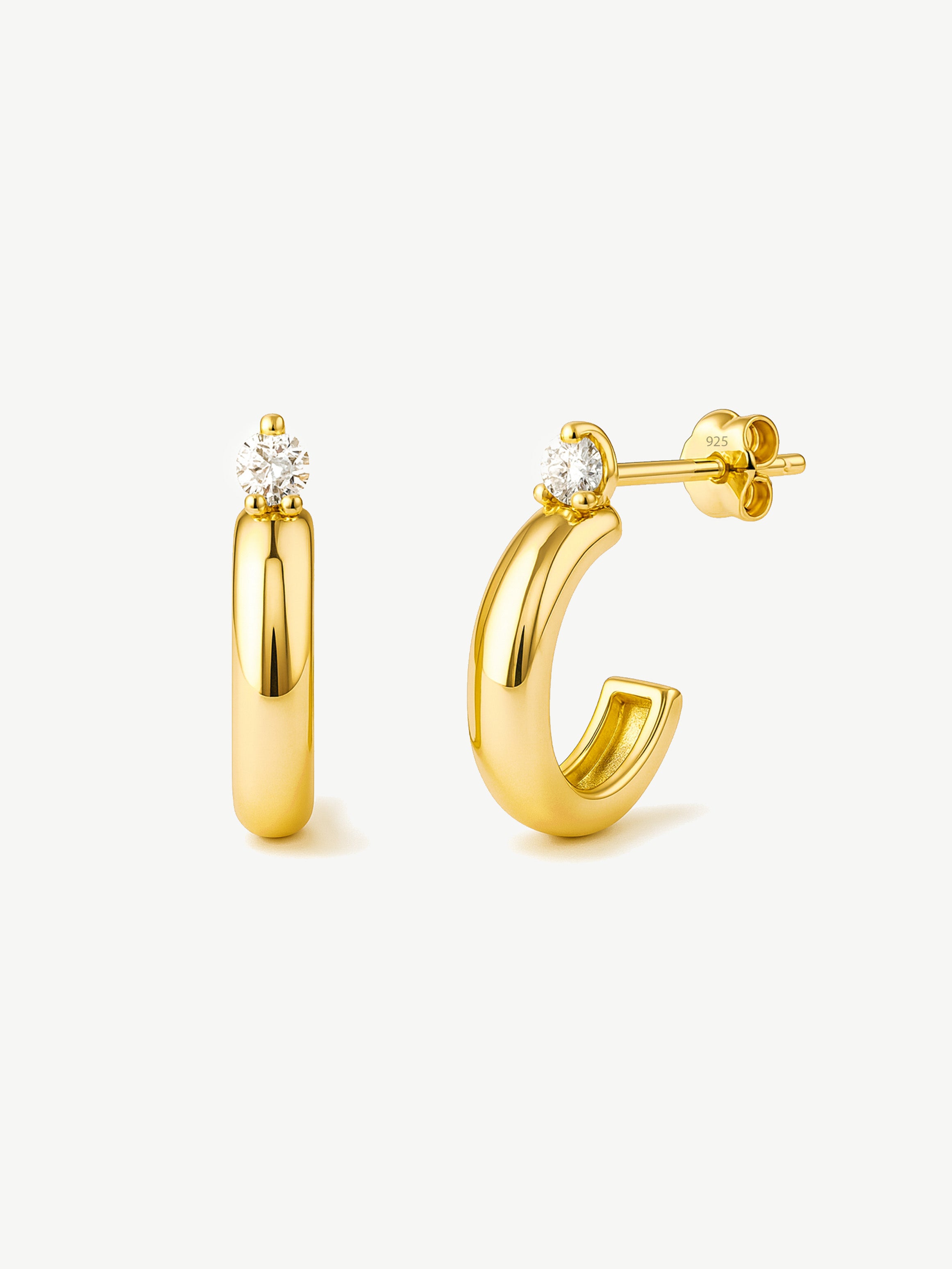 Huggie Hoop Stud Earrings With Sparkling Stone