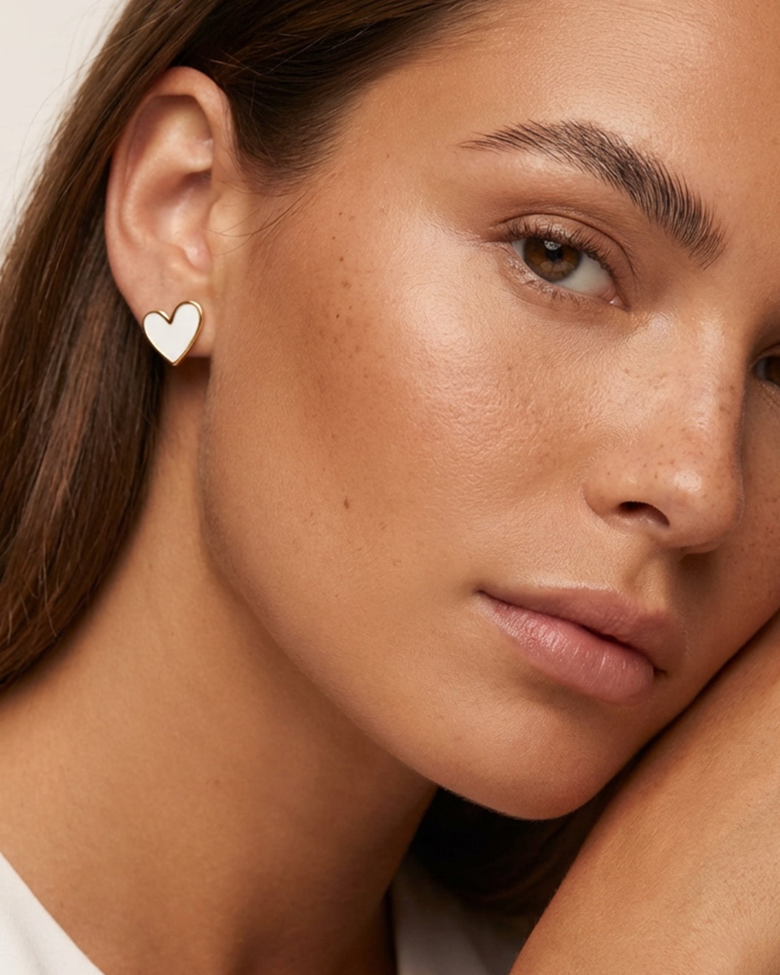 White Enamel Heart Stud Earrings