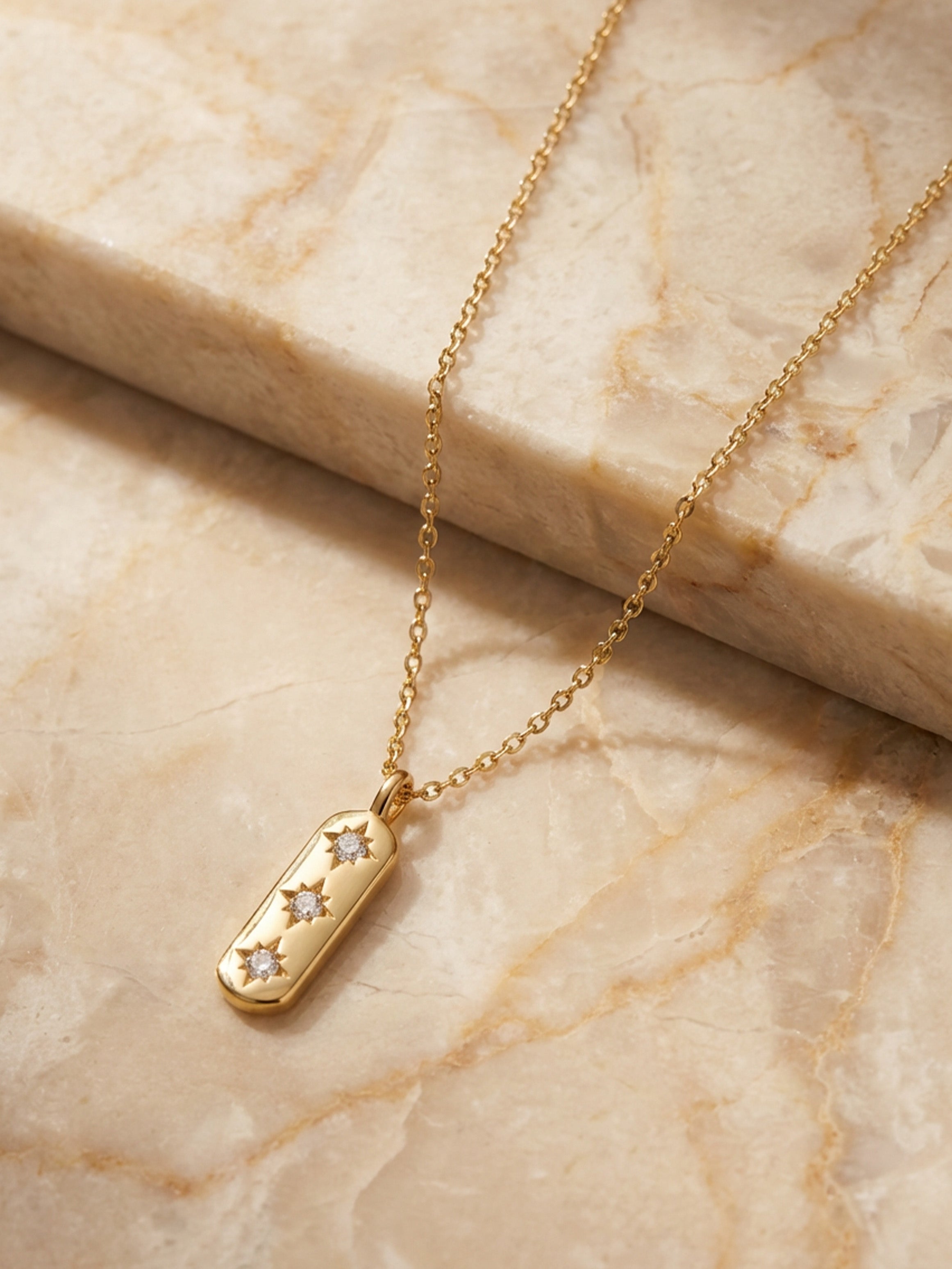 Vertical Bar Necklace With Three Stars