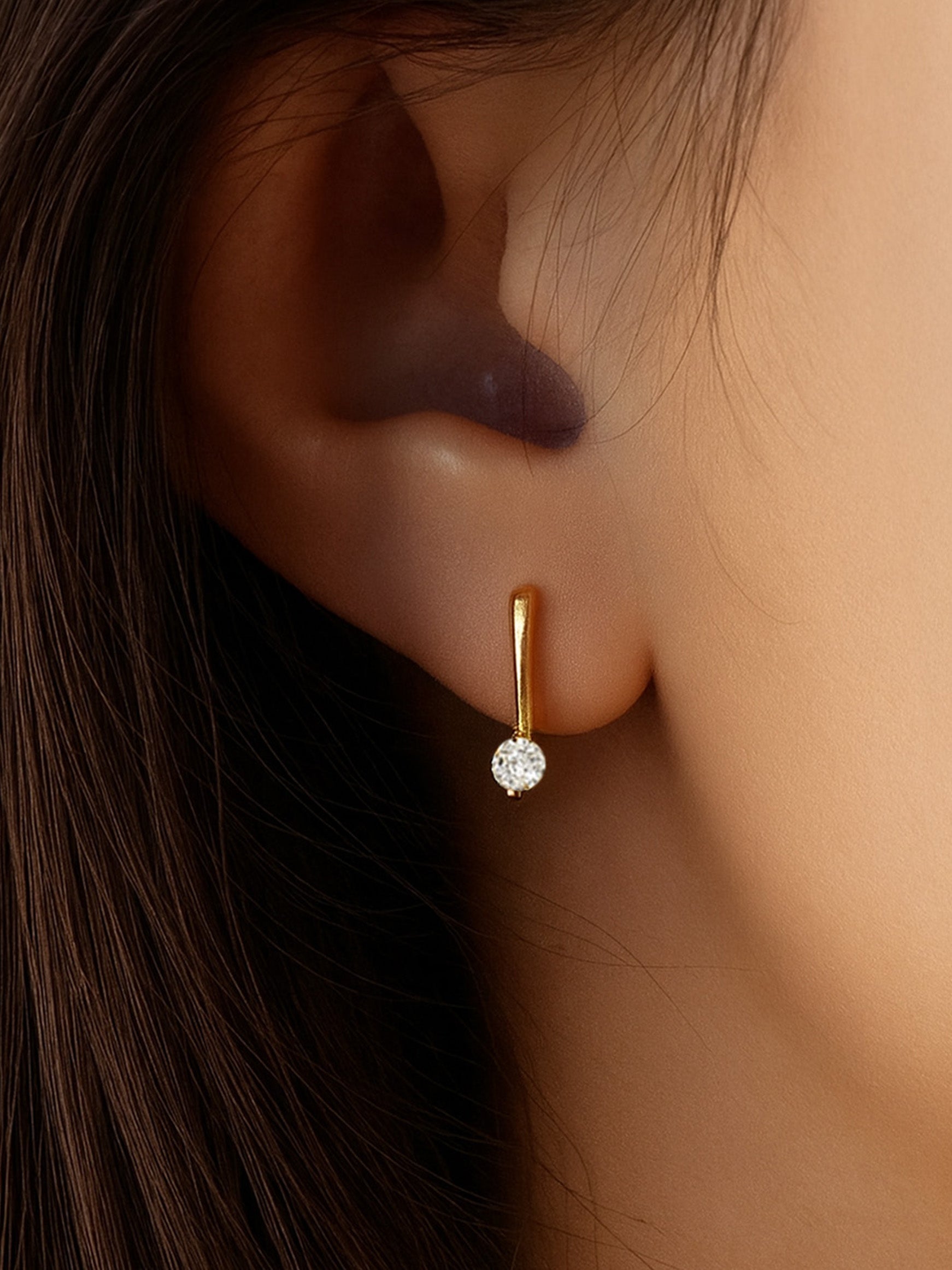 Open Threader Hoop Earrings With Tiny CZ Stone