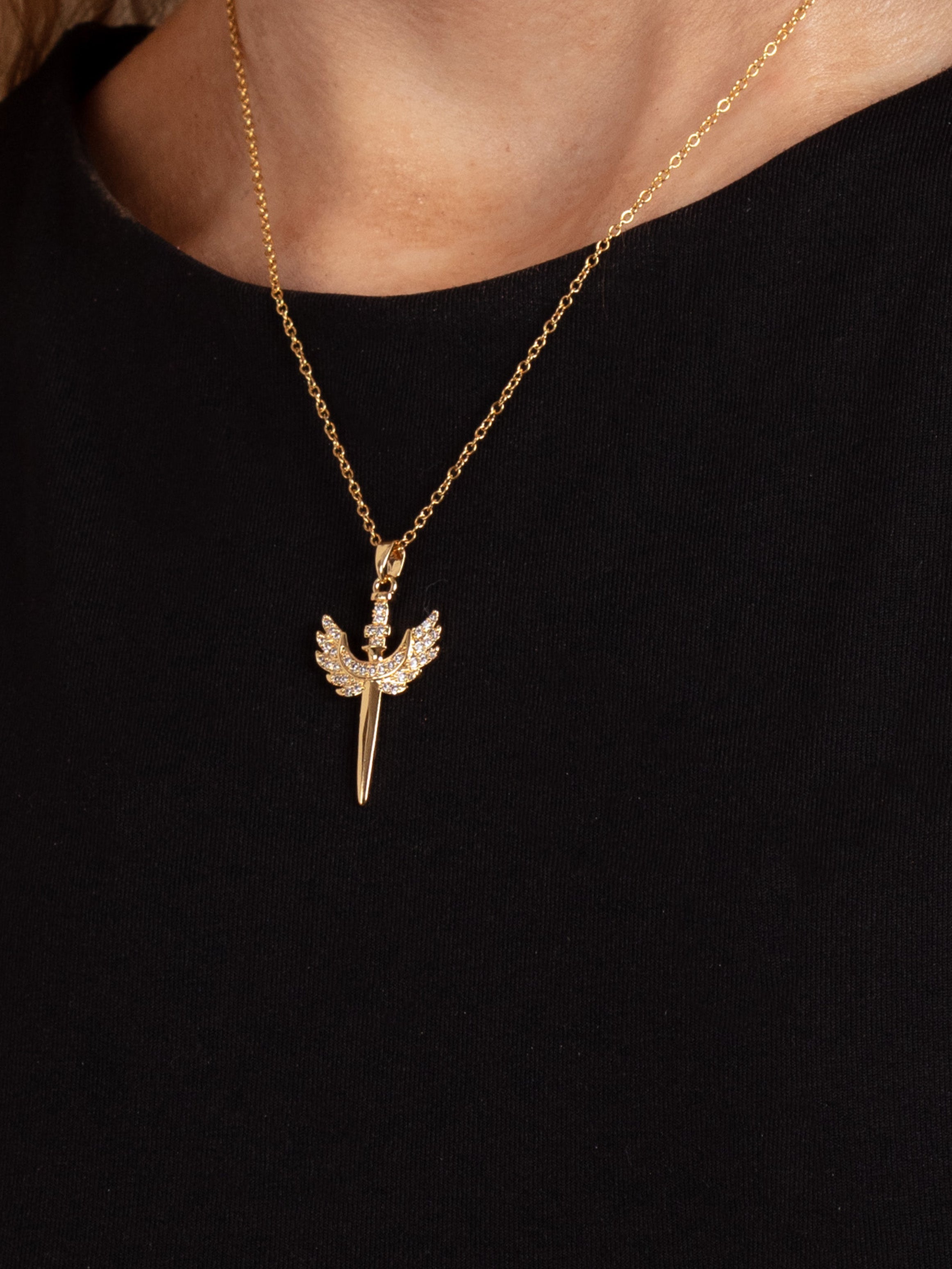 Sparkling Sword With Wings Necklace