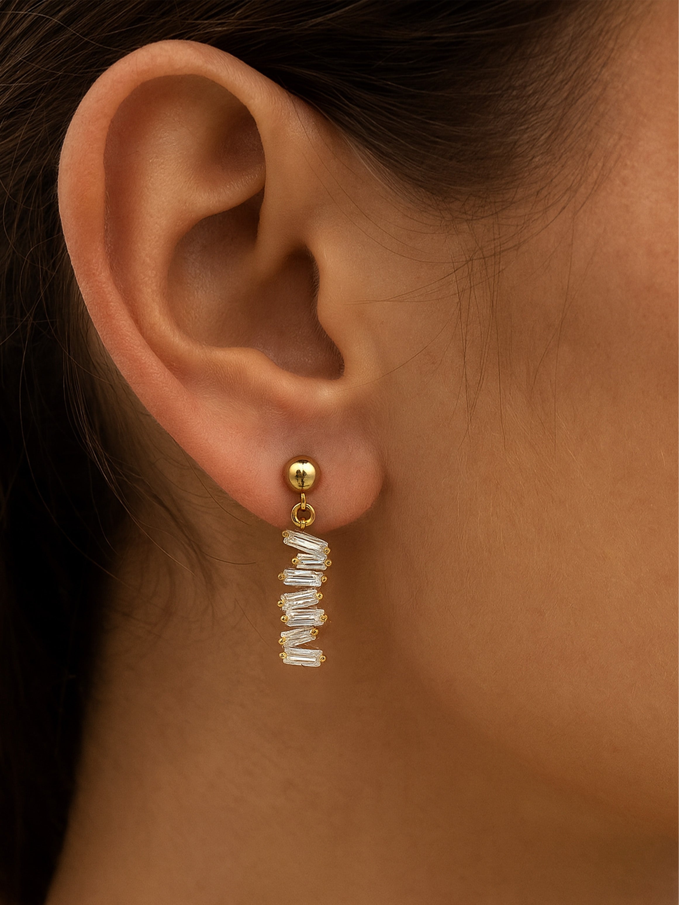 Vertical Dangle Earrings With Baguette Stones