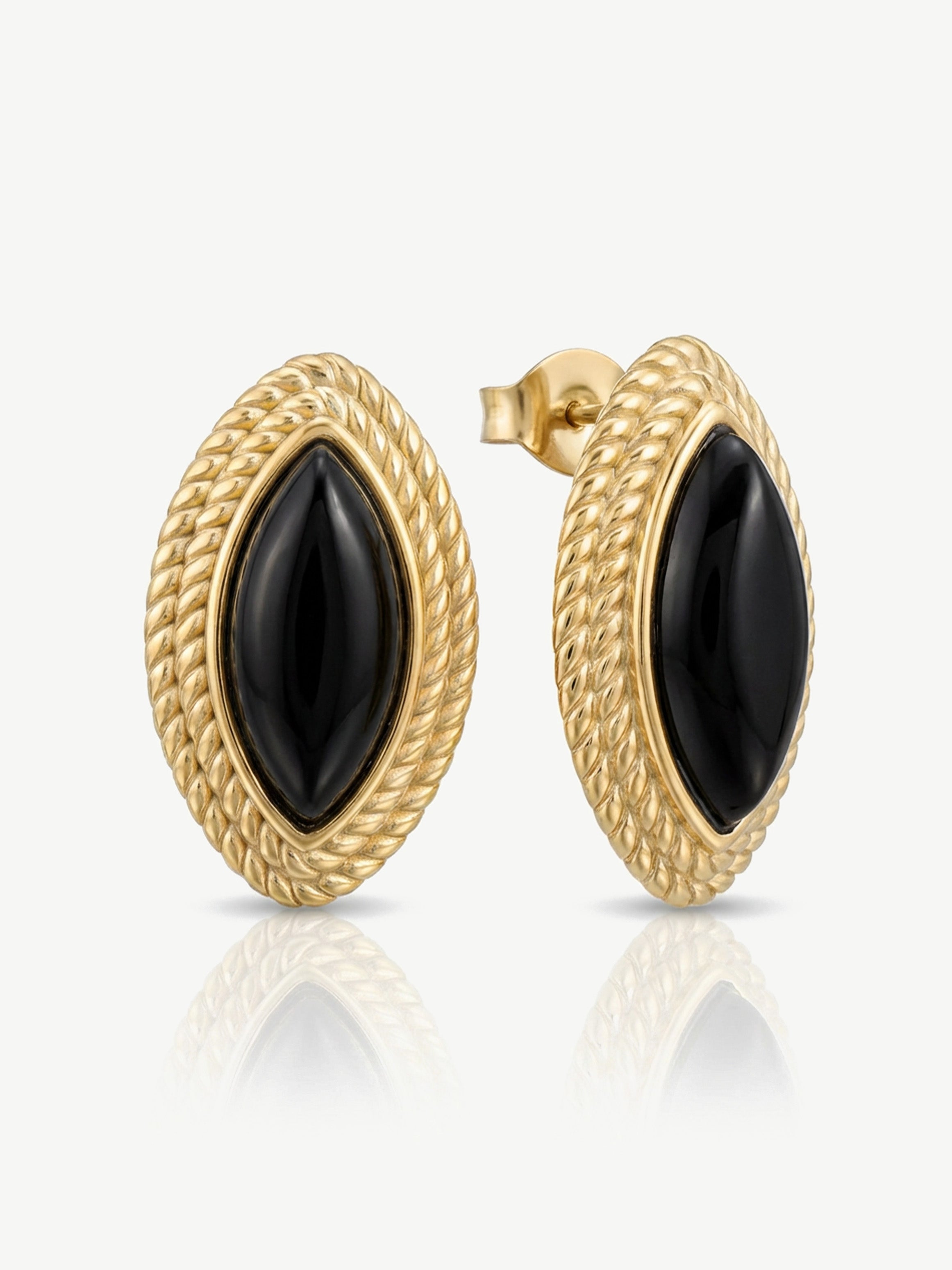 Oval Marquise Stud Earrings With Black Stone