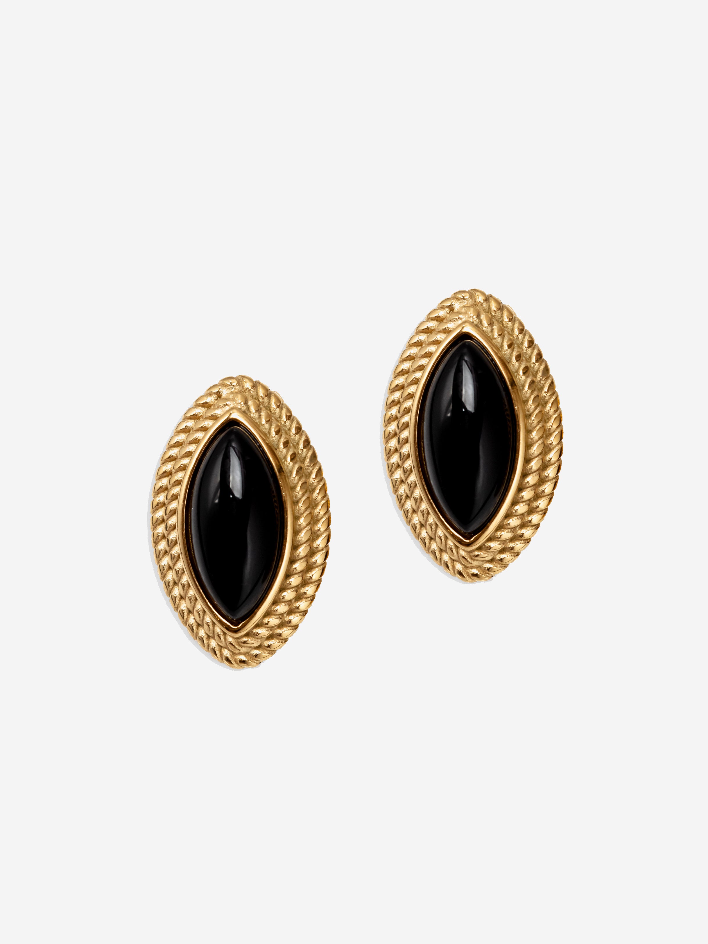 Oval Marquise Stud Earrings With Black Stone