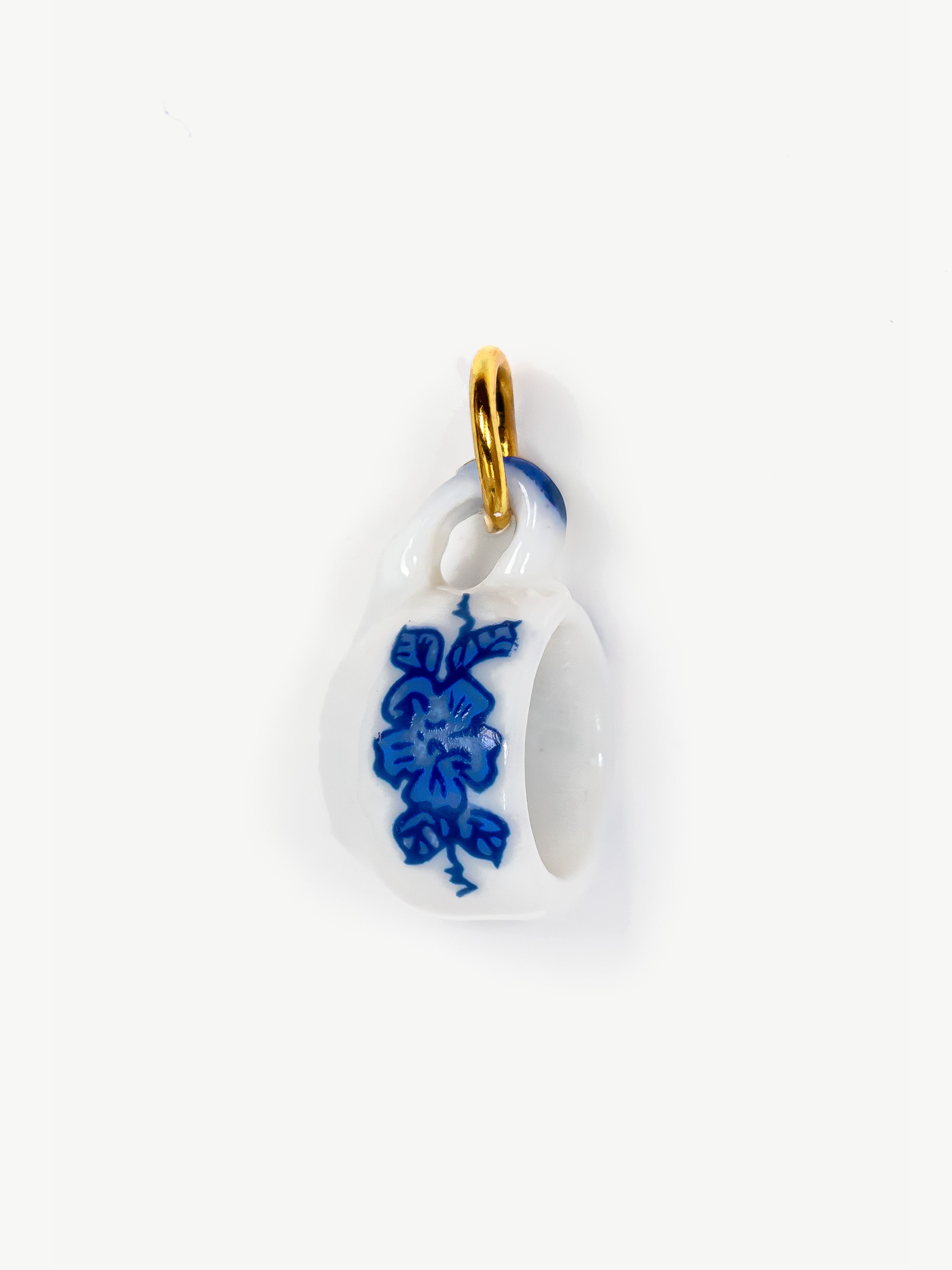 Porcelain Tea Cup Charm - Blue Flowers (Big)