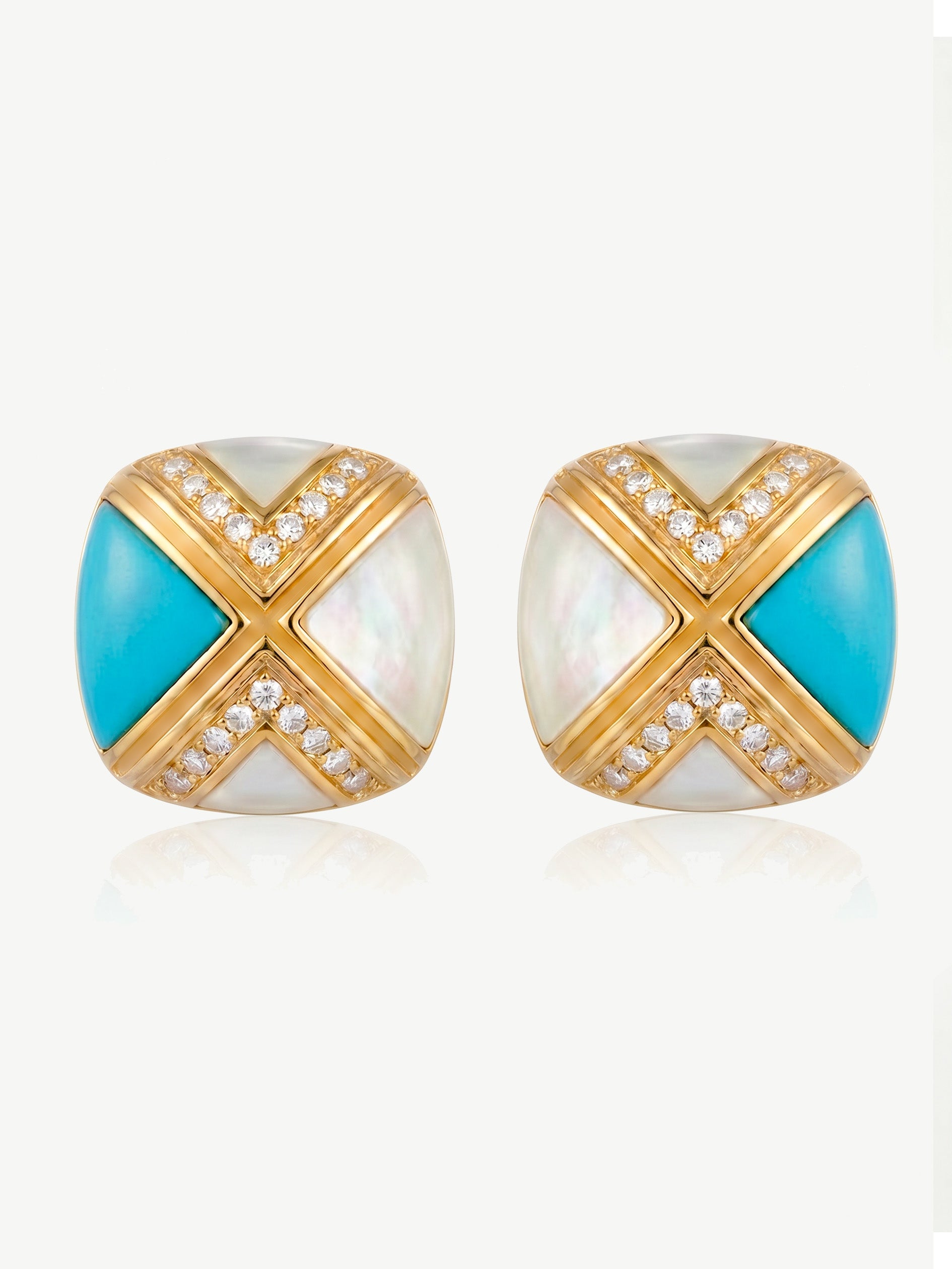 Turquoise & Mother of Pearl Square Stud Earrings