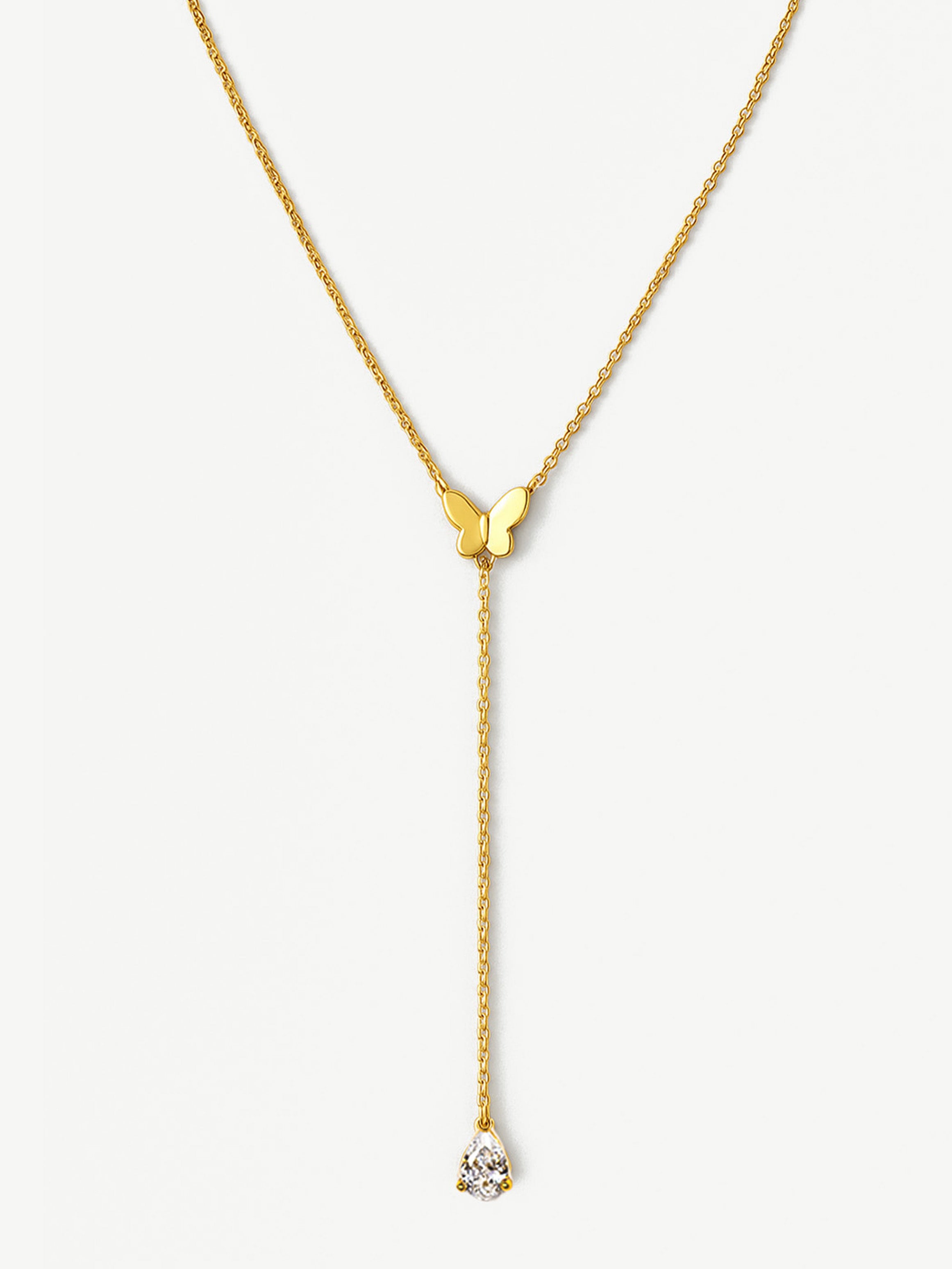 Drop Necklace With Butterfly & Pear Stone