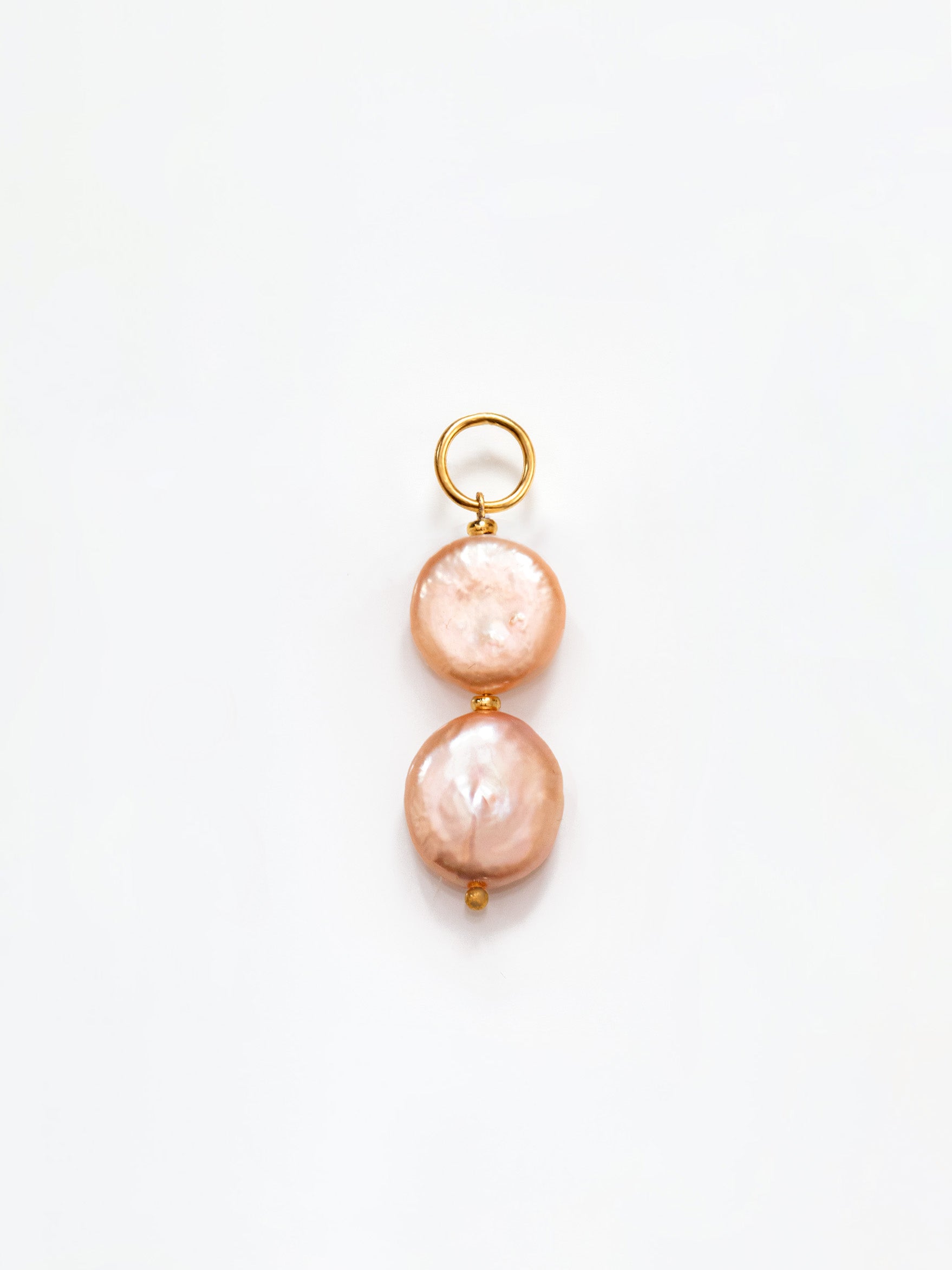 Gold Pendant / Charm With Two Baroque Button Pearls (Pink)