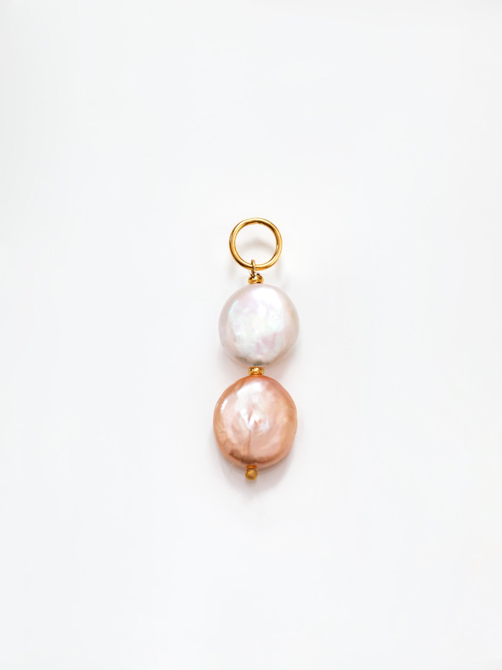 Gold Pendant / Charm With Two Baroque Button Pearls (White & Pink)