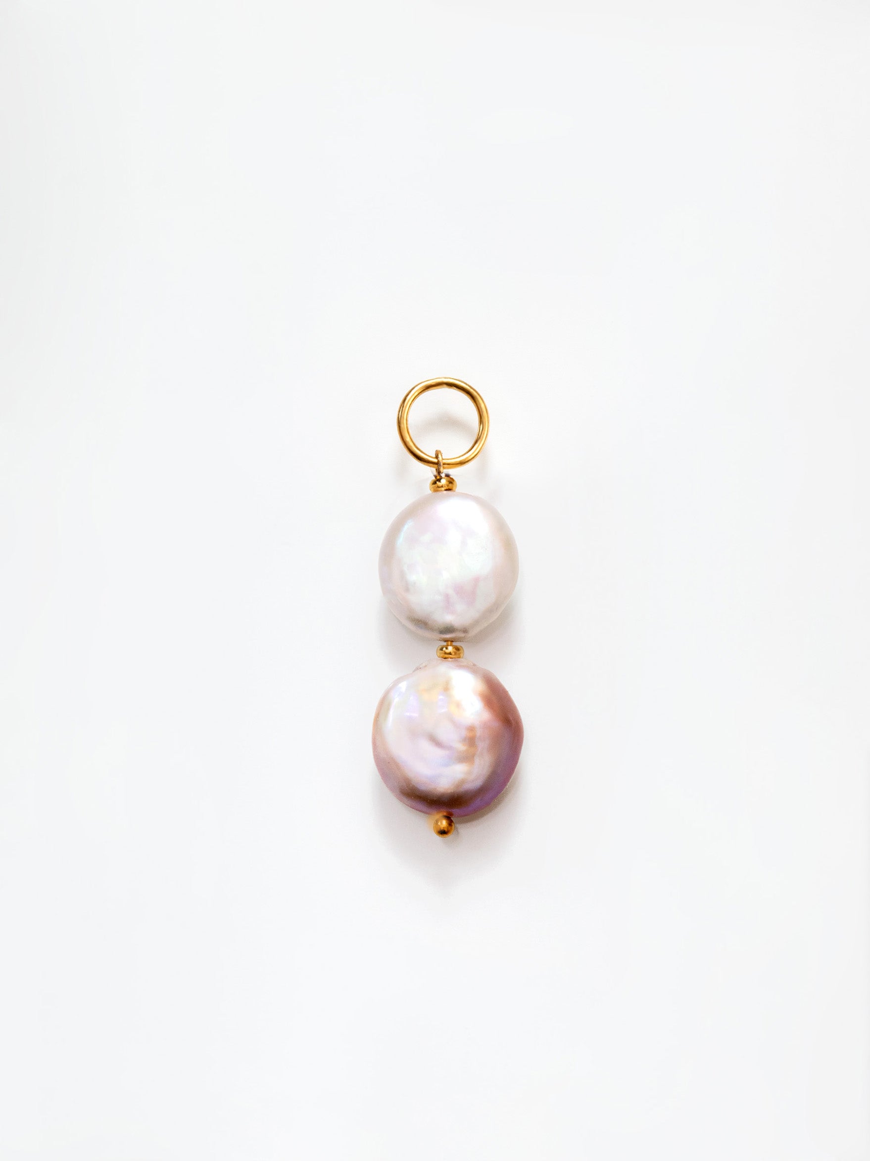 Gold Pendant / Charm With Two Baroque Button Pearls (White & Purple)