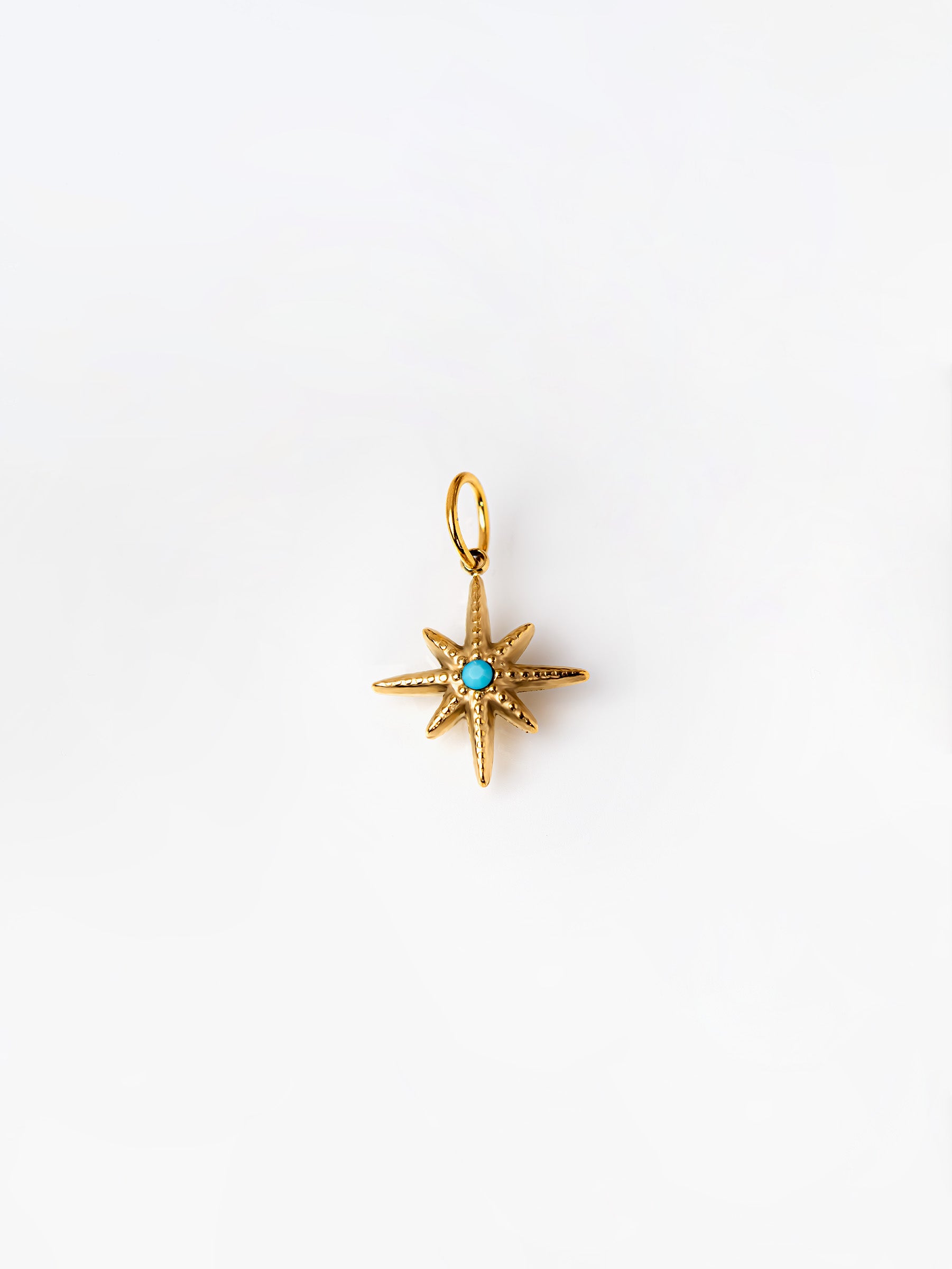 Gold North Star Pendant / Charm With Turquoise Stone