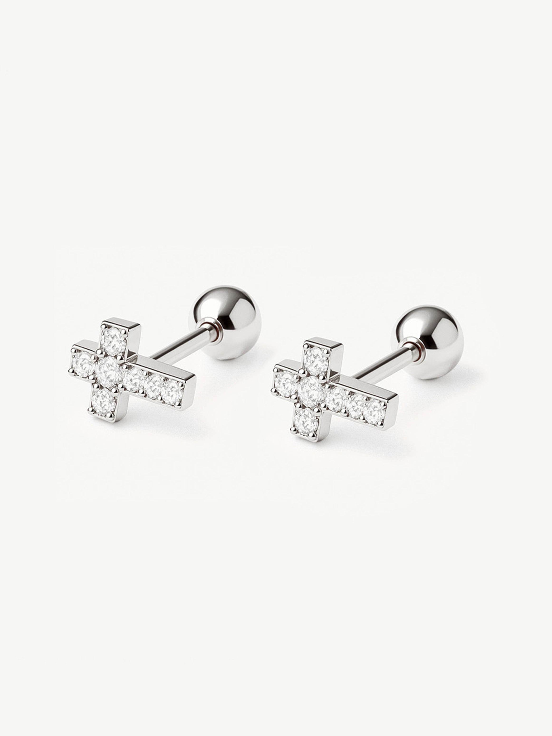 Tiny Pave Cross Screw Stud Earrings