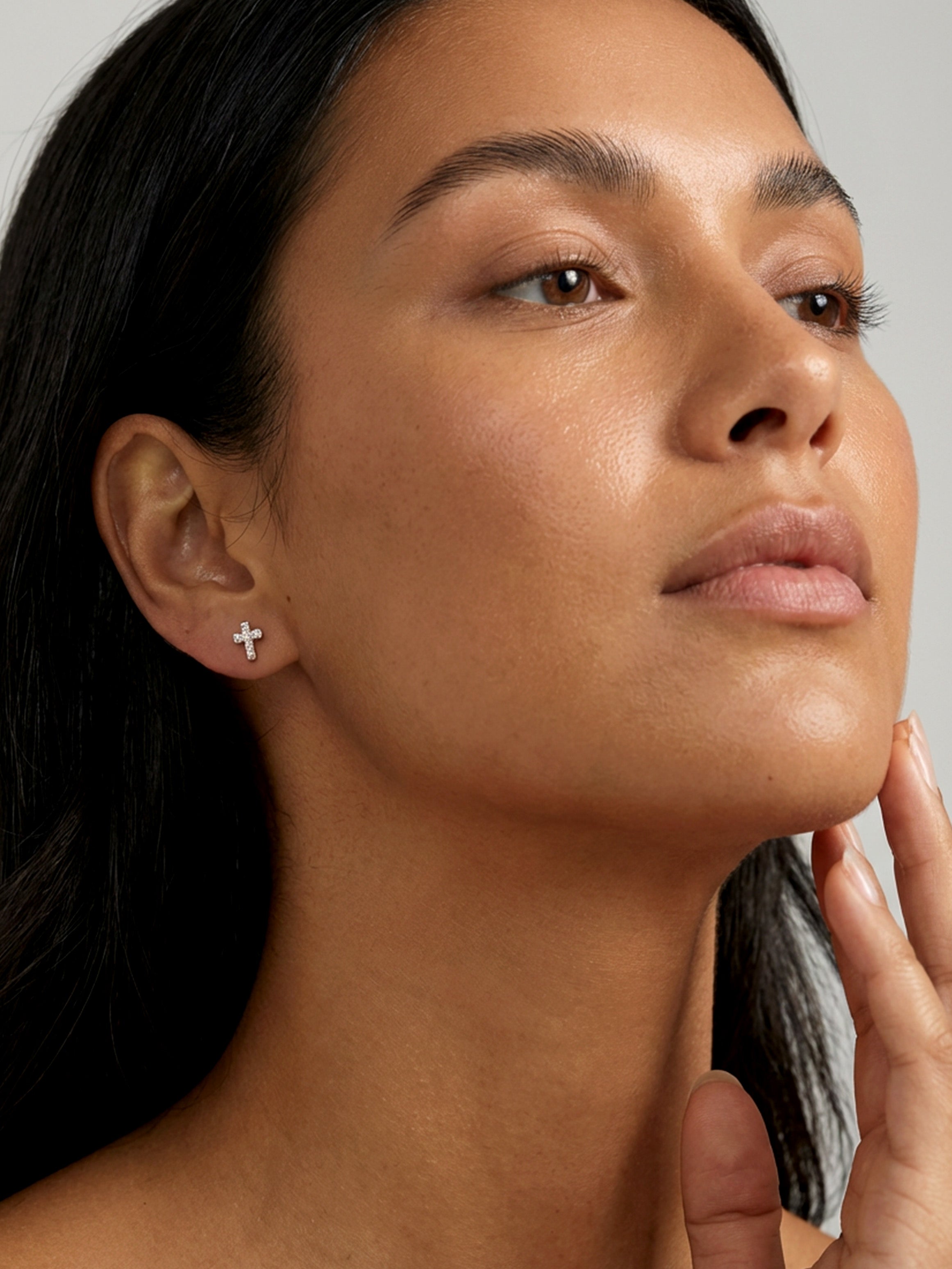 Tiny Pave Cross Screw Stud Earrings